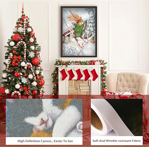 Miniatura 5 de Kits de pintura de diamantes de Navidad, kits de arte de diamantes de invierno para adultos, pintura de arte de diamante 5D en trineo de conejos,
