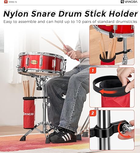 Miniatura 4 de Vangoa Kit de batería con cabeza Remo de 14 x 5.5 pulgadas, banda escolar de marcha para estudiantes, tambor de práctica para principiantes con Negro