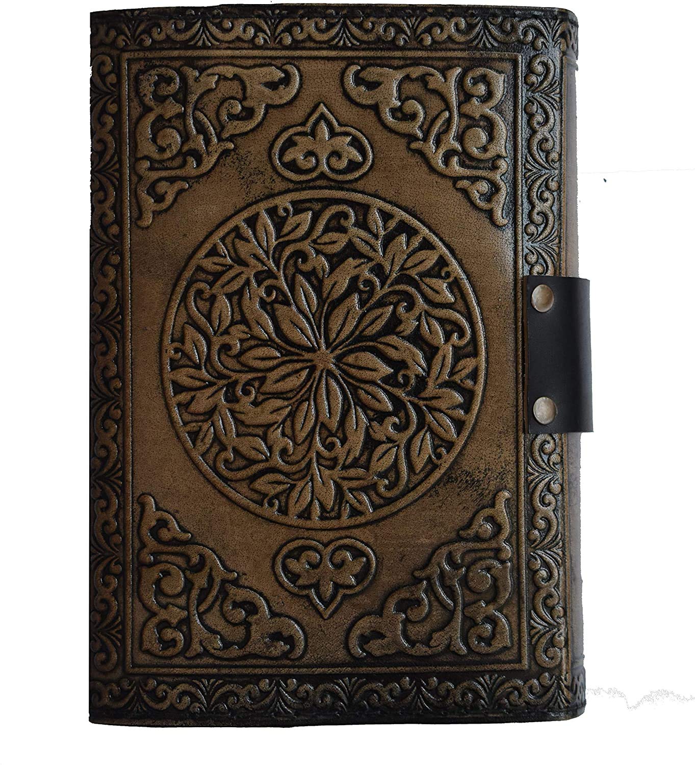 Handgefertigtes Vintage-Leder-Tagebuch mit handgefertigtem Papier, Drittes Auge, Stein, Tagebuch, antiker blanko, Wicca-Notizbuch, Dreifachmond, Grimoire-Tagebuch, 17.8 x 12.7 cm