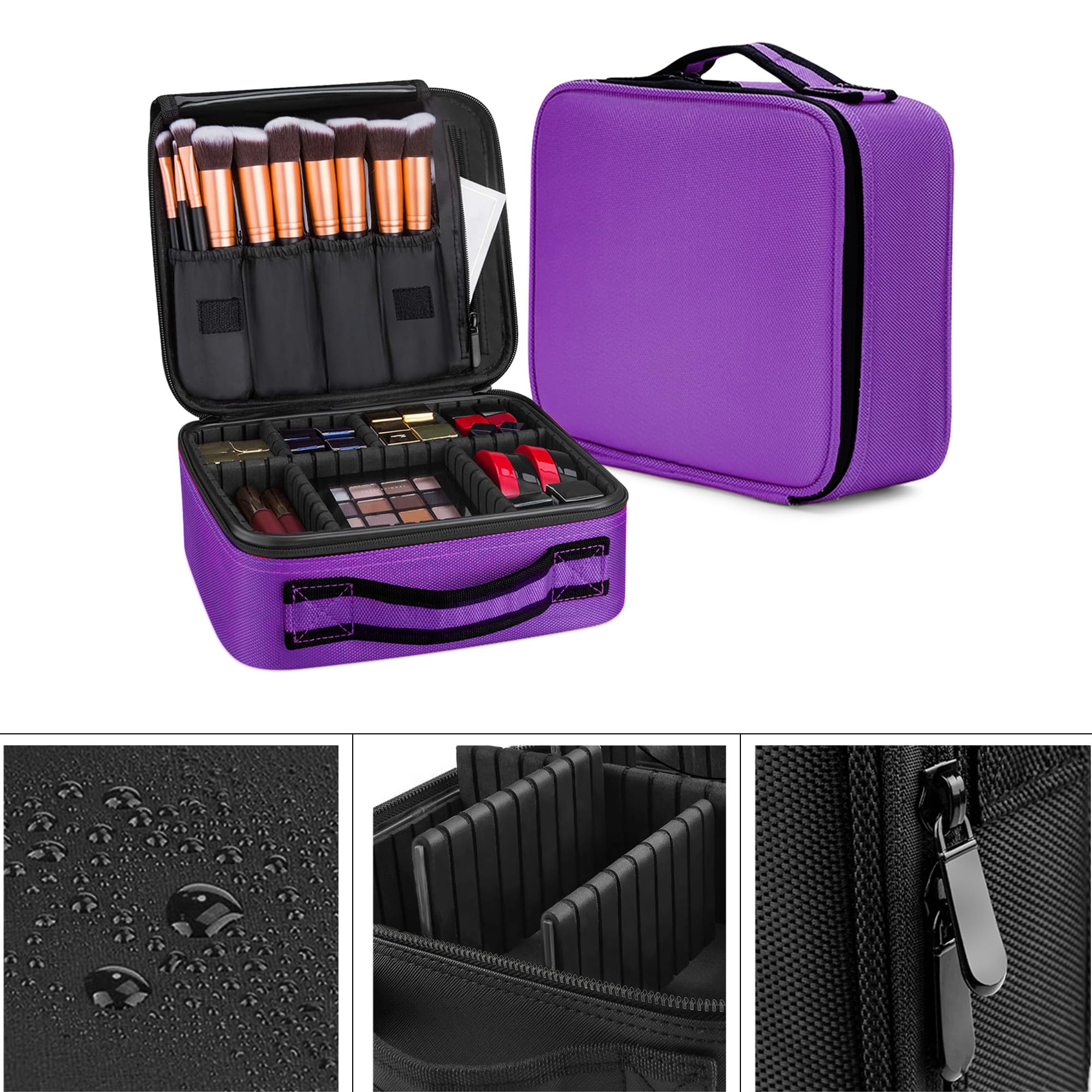 Portátil Bolsa de Maquillaje Mujer Organizador Bolso Cosmético Neceser Maquillaje Viaje Almacenamiento de Maquillaje Grande Estuches de Maquillaje Profesional Morado