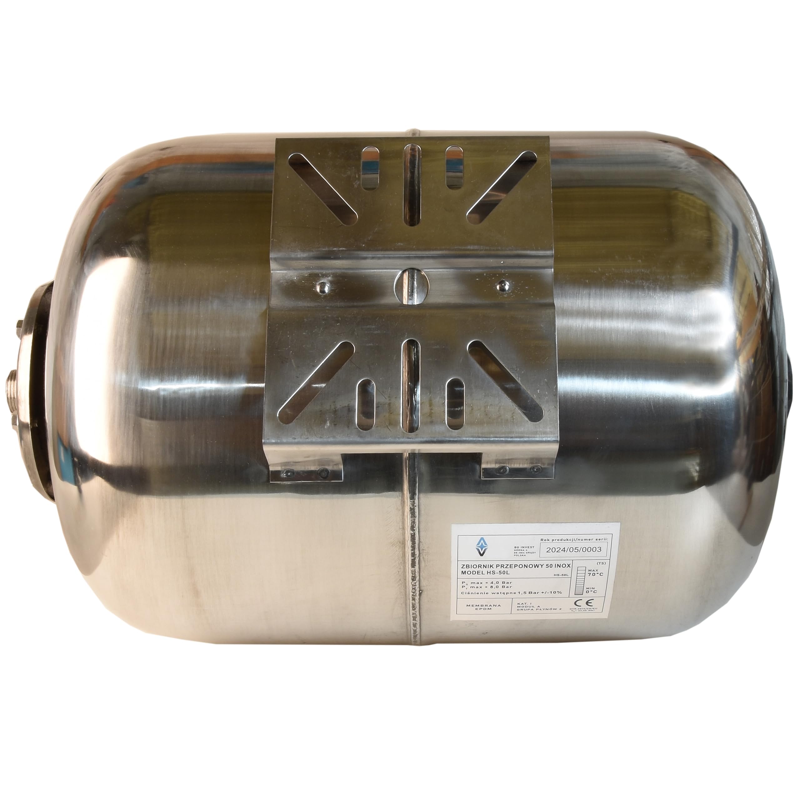 Réservoir à Vessie Sous Pression 50L - Groupe de Surpression - Rccordement 1" - Cuve Ballon en Acier Inoxydable INOX - pour Pompe Domestique, Pompe de Puit - Suppresseur Pompe - Horizontal 50 Litres