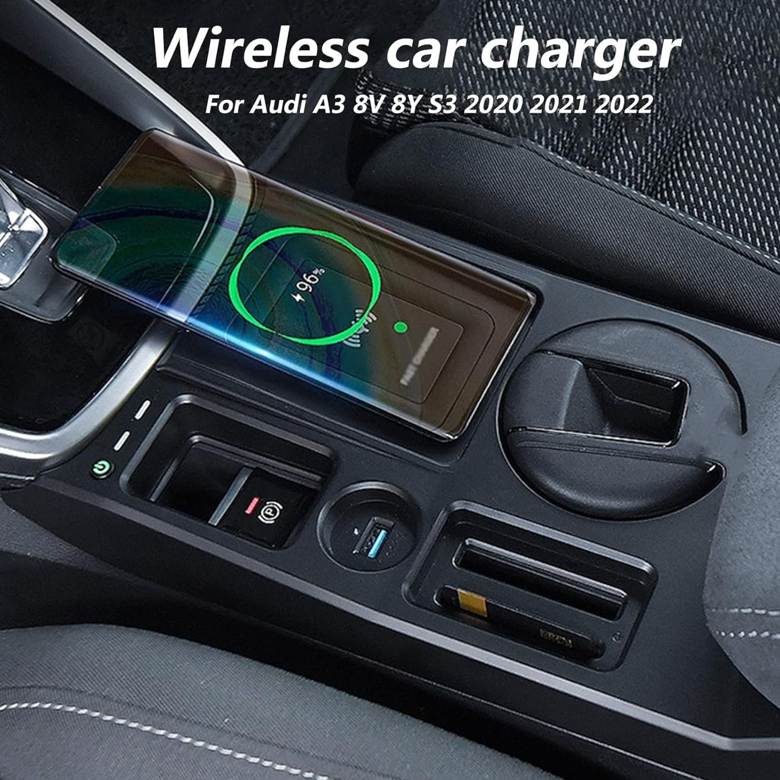 Cargador De Coche Inalámbrico para Audi A3 8V 8Y S3 2021-2023 Panel De Accesorios De Consola Central, Cargador Rápido De 15 W para Cualquier Teléfono Habilitado para Qi
