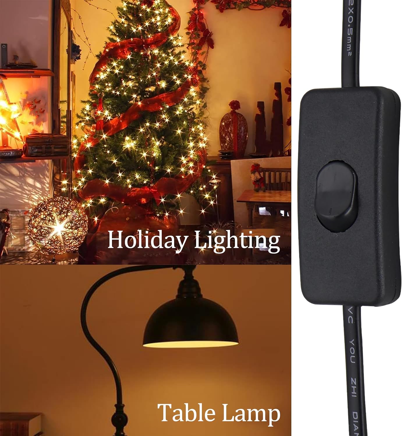 Lamp Cable with Toggle Switch, Lamp Cord with Molded Plug and On/Off Switch Replacement/Extension Cord Stripped Ends Ready for Wiring and Repairing Lights Cable [2 Pack/Black/ 1.5m/5ft]