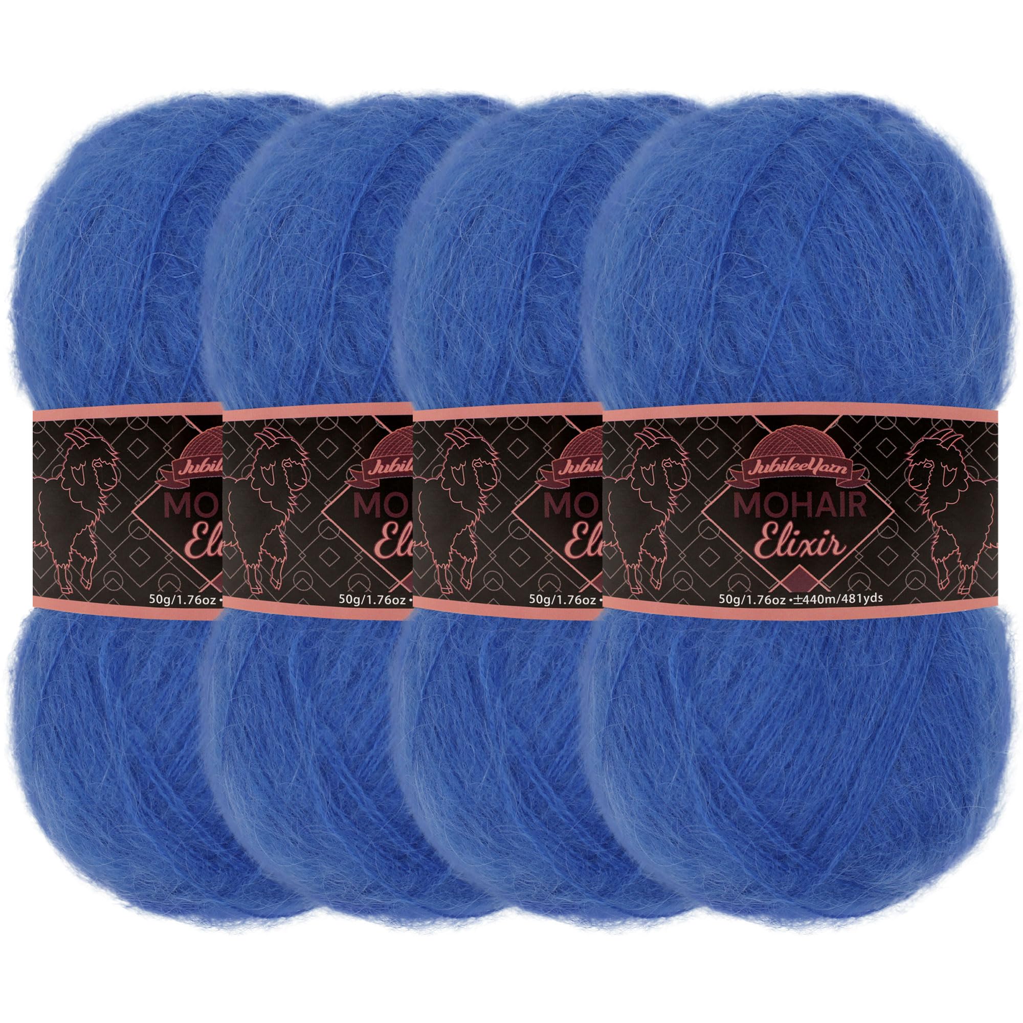 JubileeYarn Mohair Elixir Yarn - 50g/Skein Baby Wool Blend - Curaçao Cooler - 4 Skeins