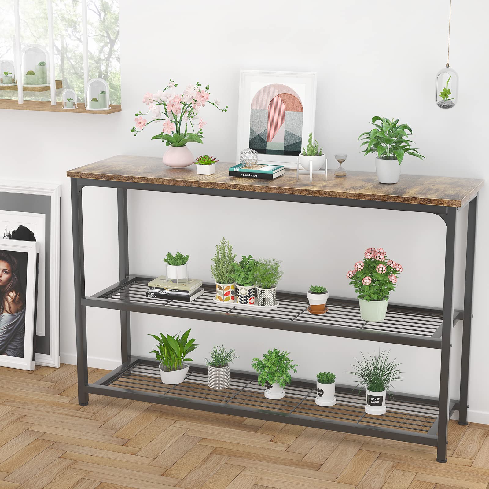 Ecoprsio 48 Inch Sofa Table, Long Console Table with Double Mesh Shelves, Industrial Entryway Table Foyer Table for Entryway, Front Hall, Hallway, Sofa, Couch, Living Room, Bar, Kitchen, Rustic