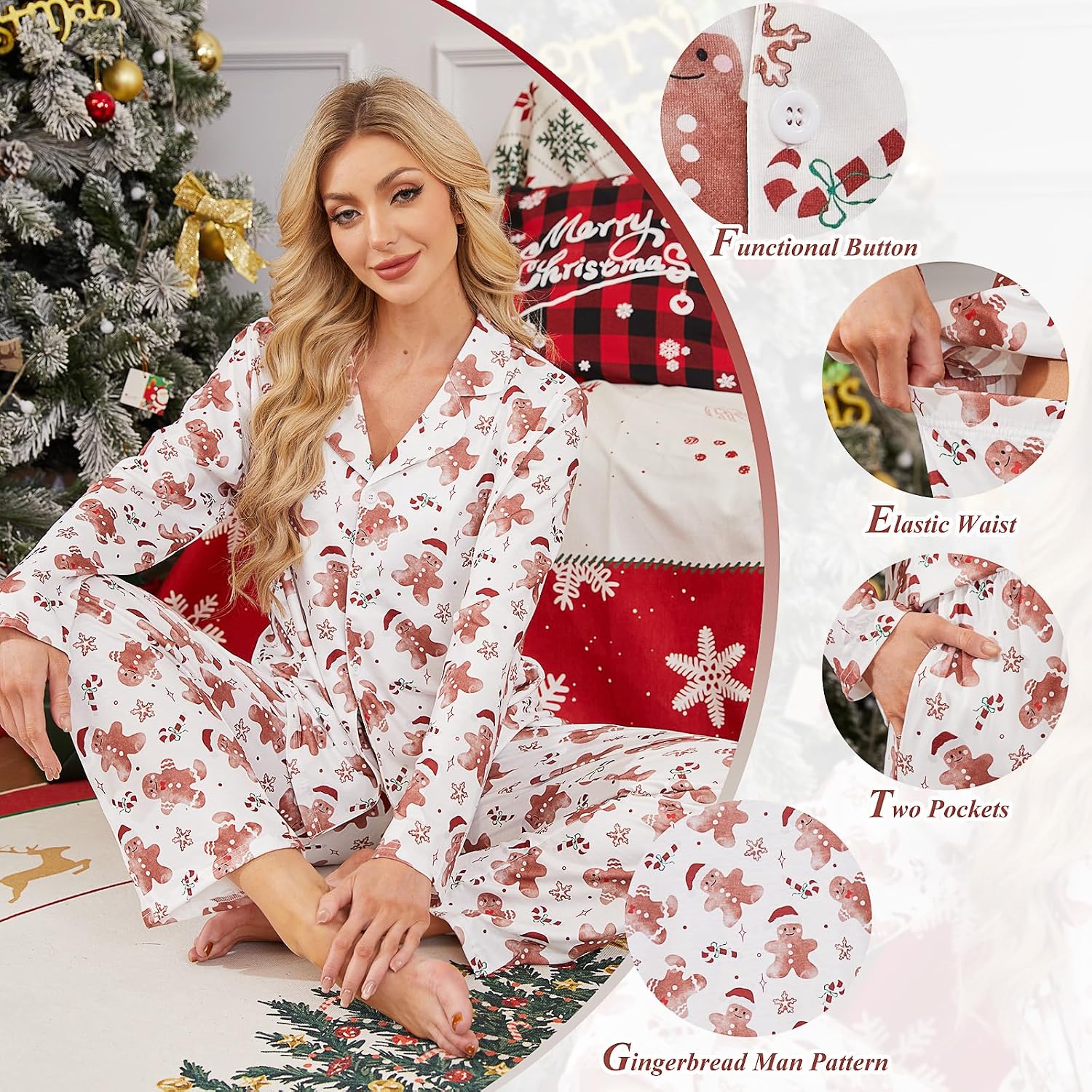 Christmas Matching Family Clothing Sets Couple Xmas Holiday Long Sleeve Shirt Pants Set