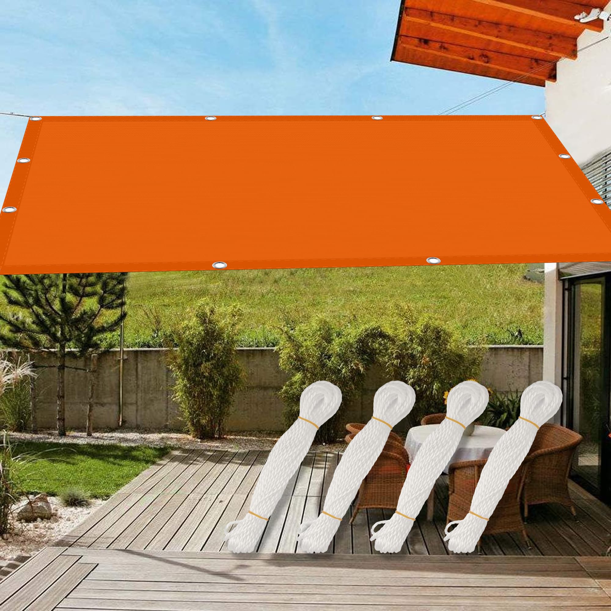 Toile d ombrage anti-UV et imperméable orange 170x550 cm pour jardin