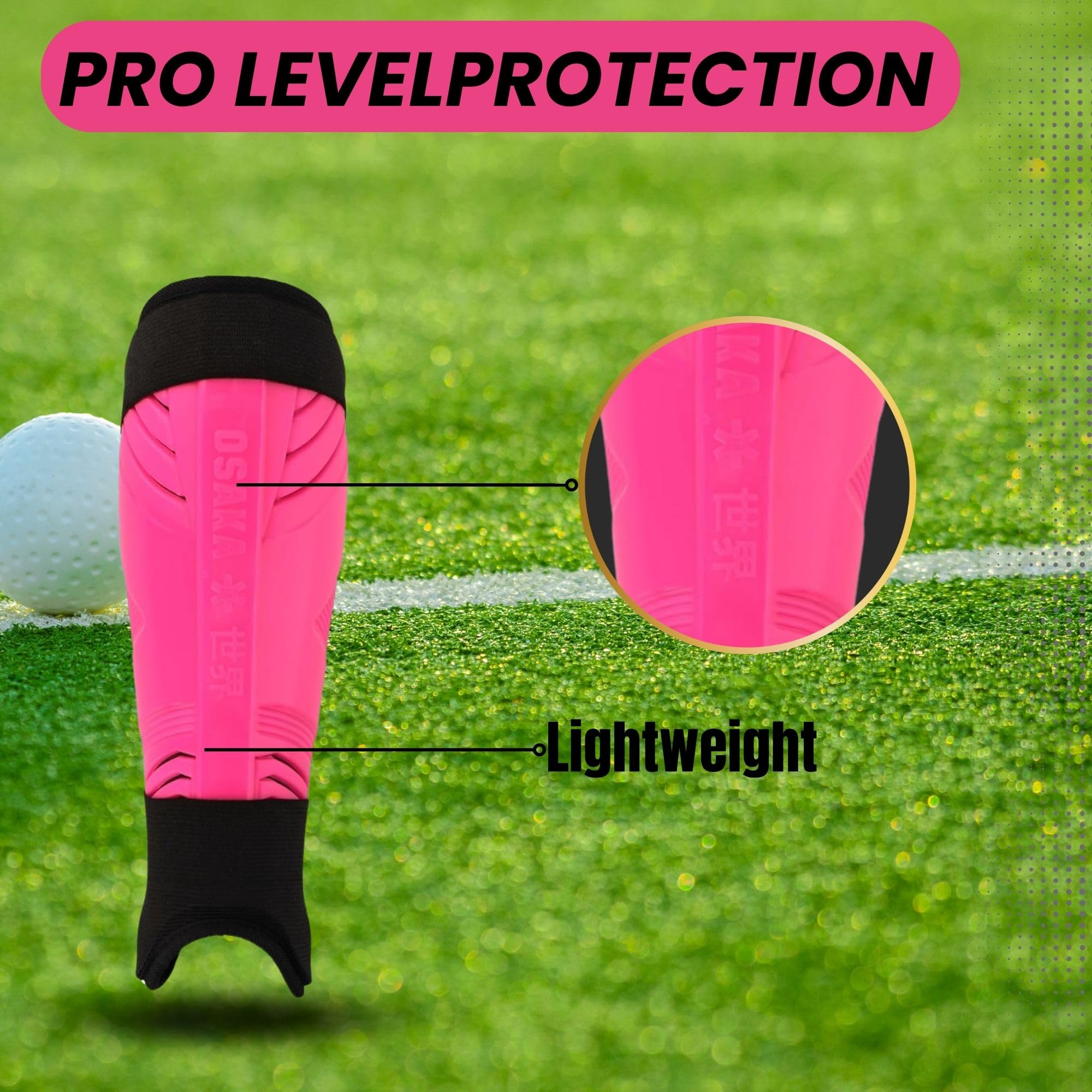 Osaka Espinilleras para hockey sobre césped, protección élite, ligeras, transpirables, ajuste cómodo, color rosa