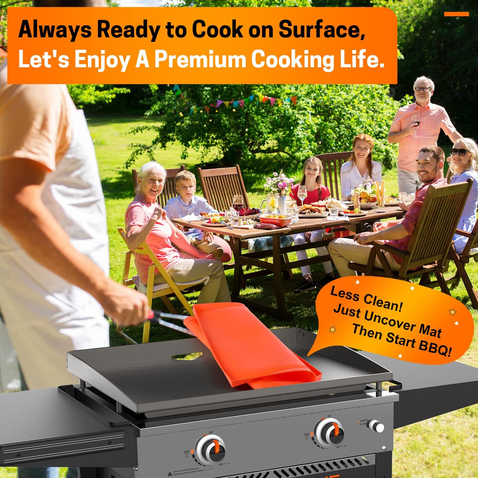 Cocoarm Tappetino per Piastra Arancione, Copertura Superiore per Piastra in Silicone, Pieghevole, Resistente al Calore, Antiaderente, Protezione Antipolvere per Superficie Protettiva per Barbecue