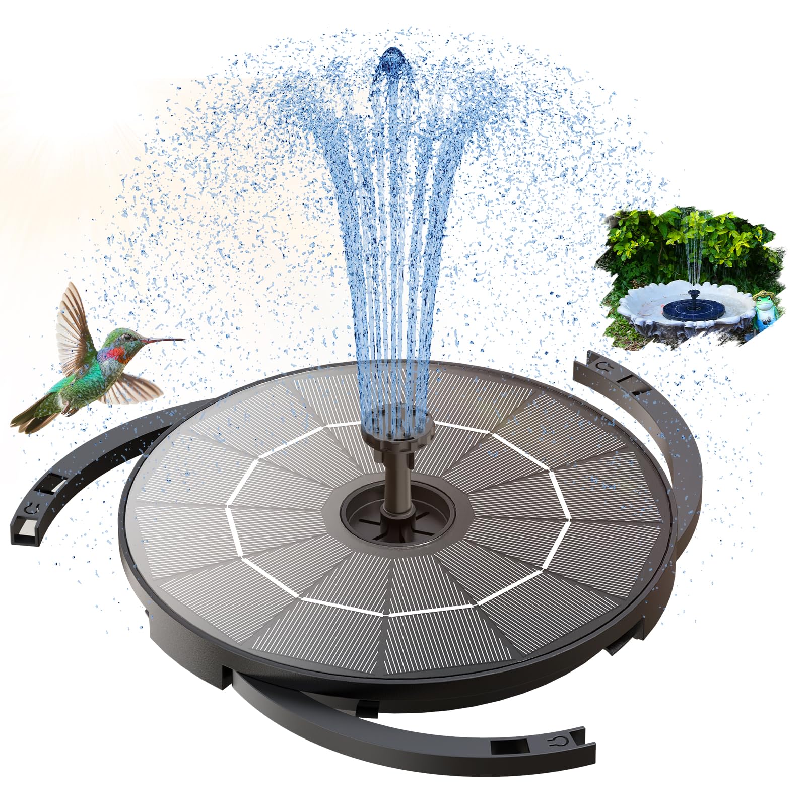 AISITIN Solar Water Fountain, 2.8W Bird Bath Fountains with Built-in 1000mAh Battery with 9 Nozzle & 3 Fixers，Floating Pond Fountain Pump for Garden, Bird Bath, Ponds, Pools