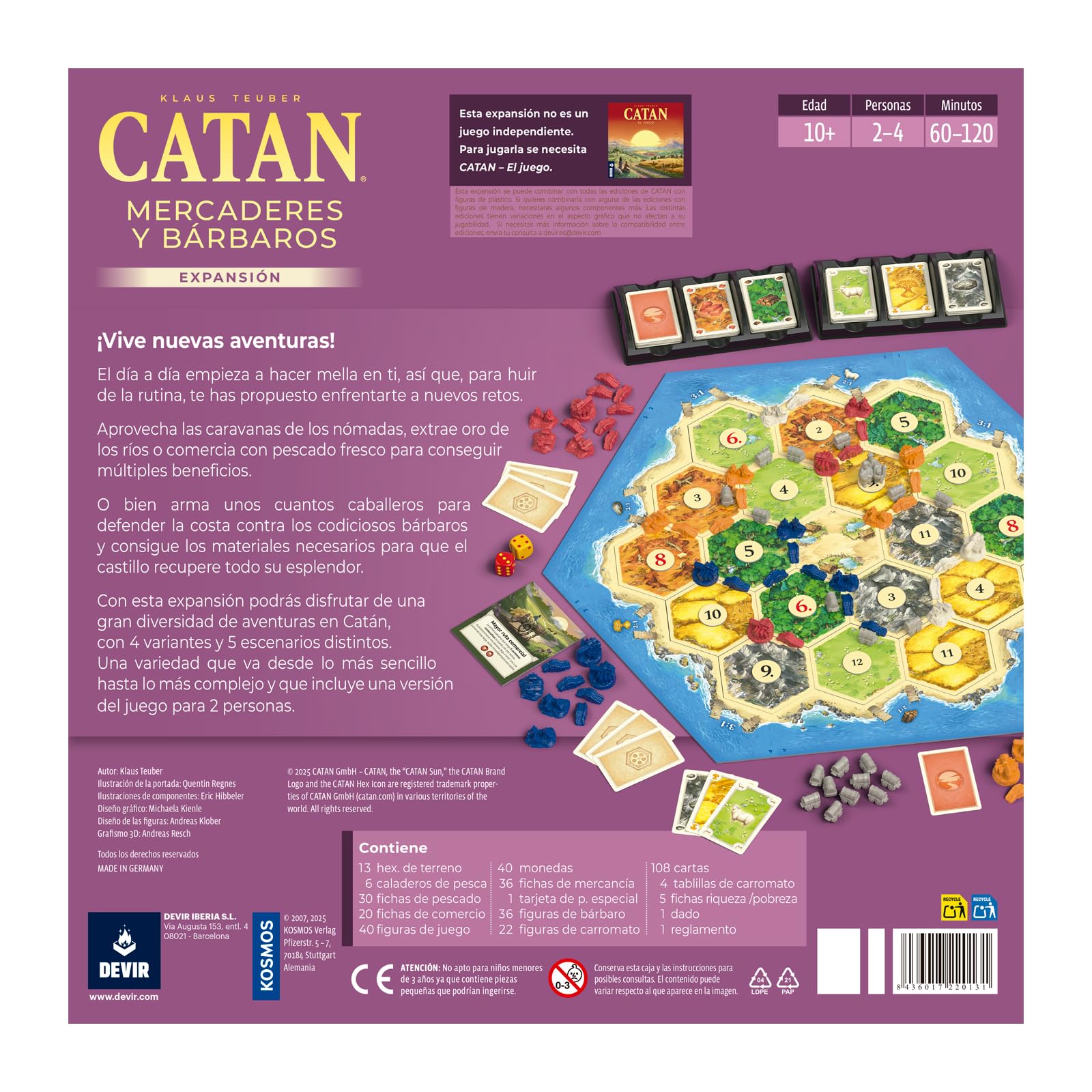 Devir - Catan: Mercaderes y Barbaros Expansión, Juego de Mesa, para jugar en Família, o con Amigos, 10 años (BGMERCADERES)