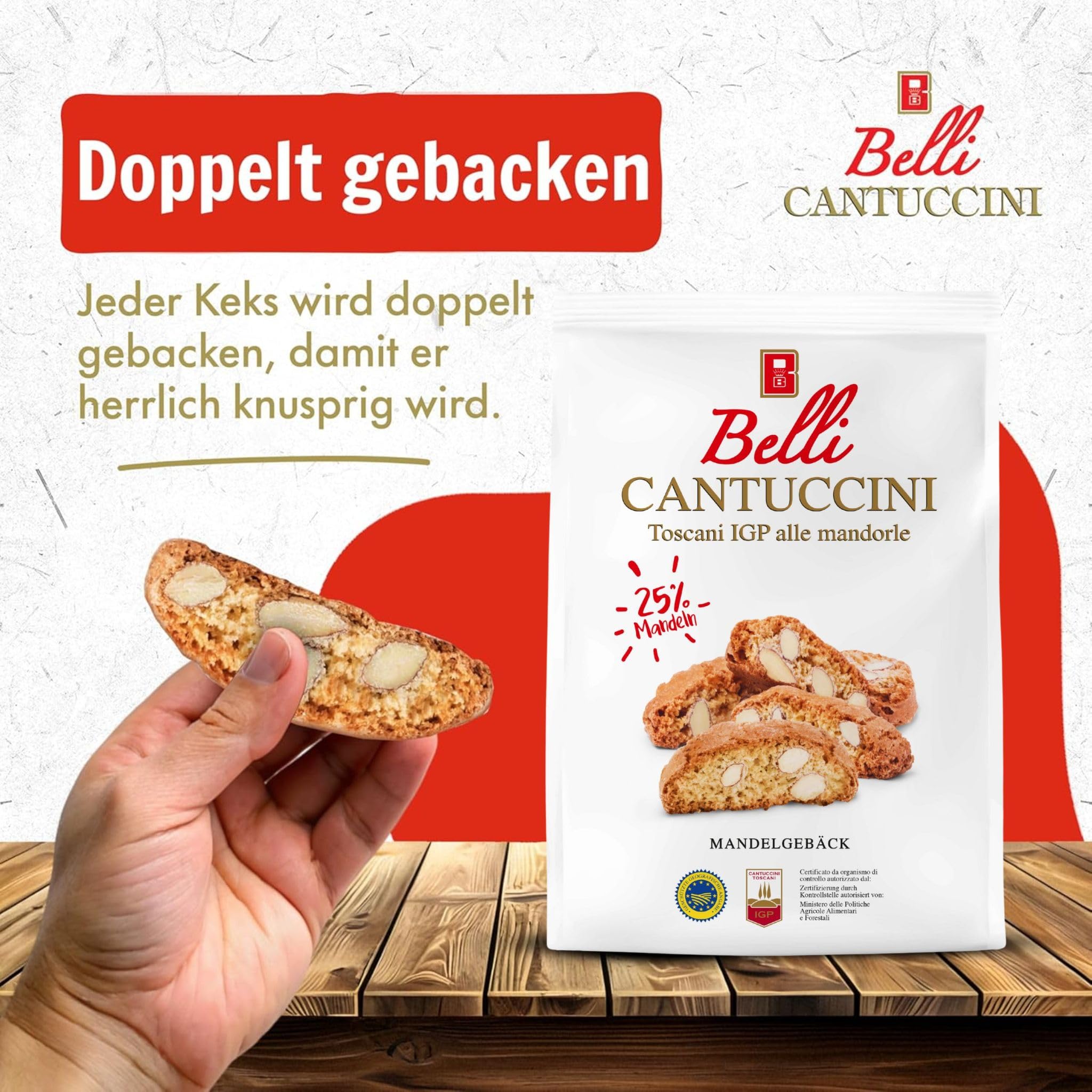 Belli Cantuccini 10er Pack IGP alle mandorle 25% Mandeln (10x 250g) | Mandelgebäck aus Italien | Keks mit Mandeln | 2500g abgepackte Gebäckstücke | italienische Kekse