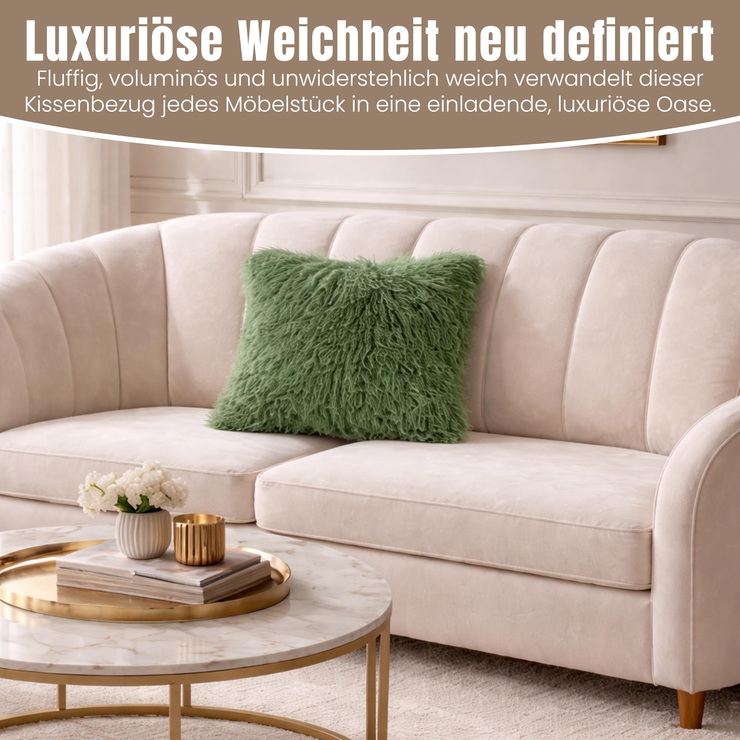 Kissenbezug tibetischem Lammfell Kissenbezug mit YKK Reißverschluss | Dekorativer Tannengrün Kissen bezug 40x40cm für Sofa, Bett und Sessel | Erhältlich