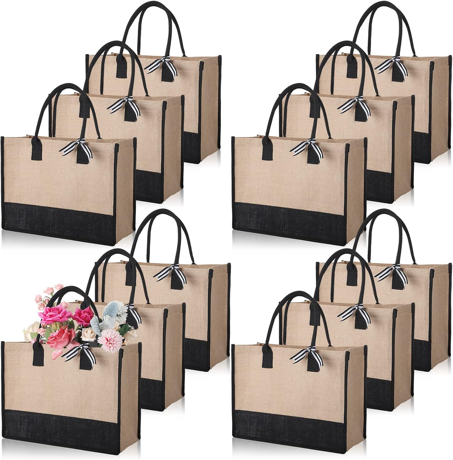 12 Pieces Burlap Tote Bags Set Jute Tote Bag with Handles Initial Canvas Beach Large