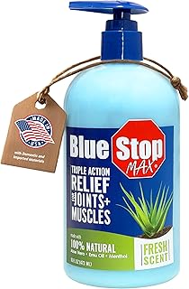 Blue Stop Max Massage Gel for Body Aches, 16 oz Pump Bottle; 3 in 1 Product Relieves Body Aches, Supports Joints and Nourishes The Skin