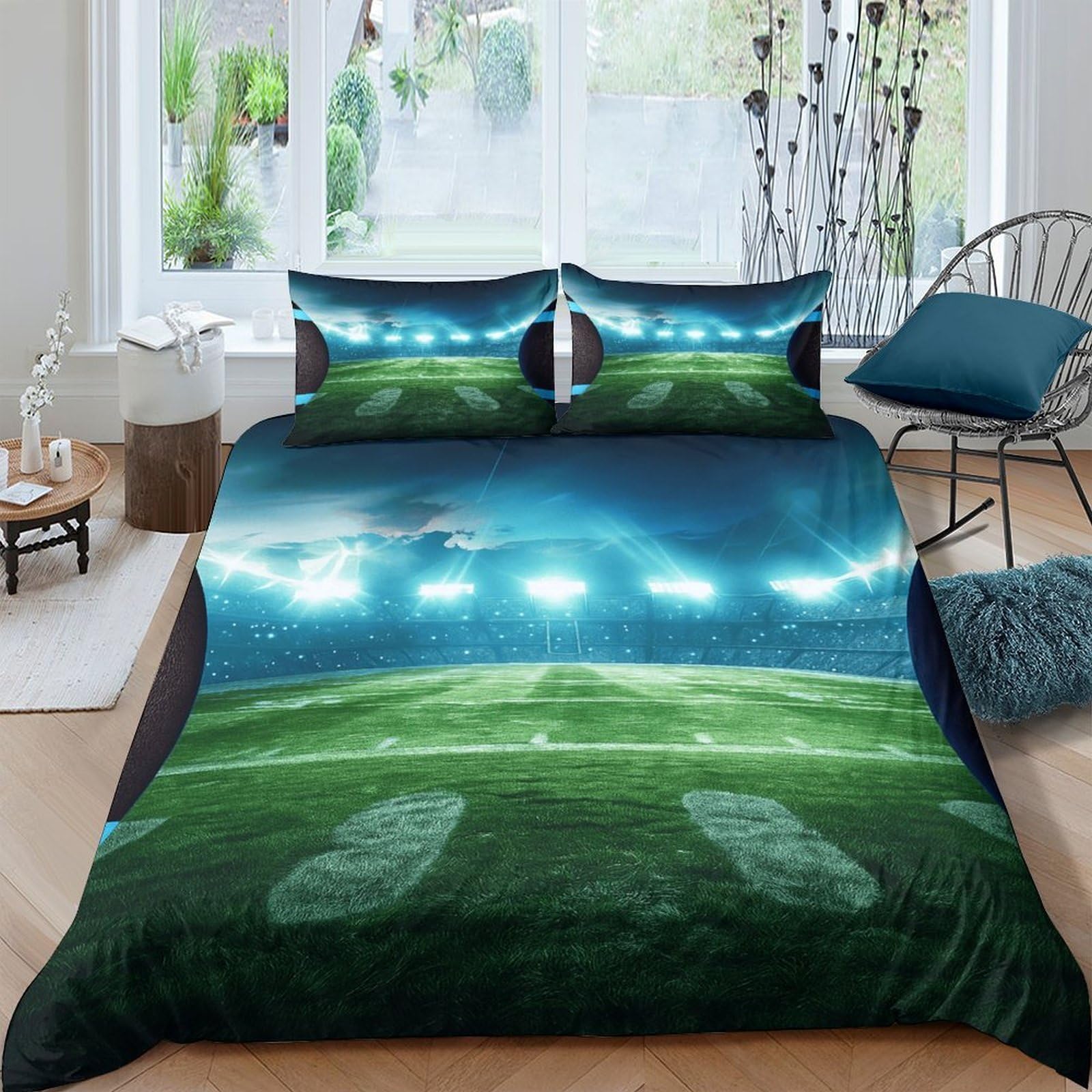 Ctjqhvkz Style-10 3D Printed Football Stadium Fitted Sheet Microfiber Sports Theme Bed Cover For Bedroom Dorm Mattress Decor Single（135X200cm）