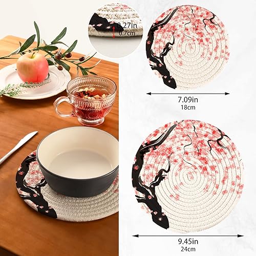 Miniatura 10 de Blueangle Juego de 2 agarraderas redondas tejidas de algodón trenzado de girasoles y girasoles amarillos, manteles de mesa para cocinar y hornear