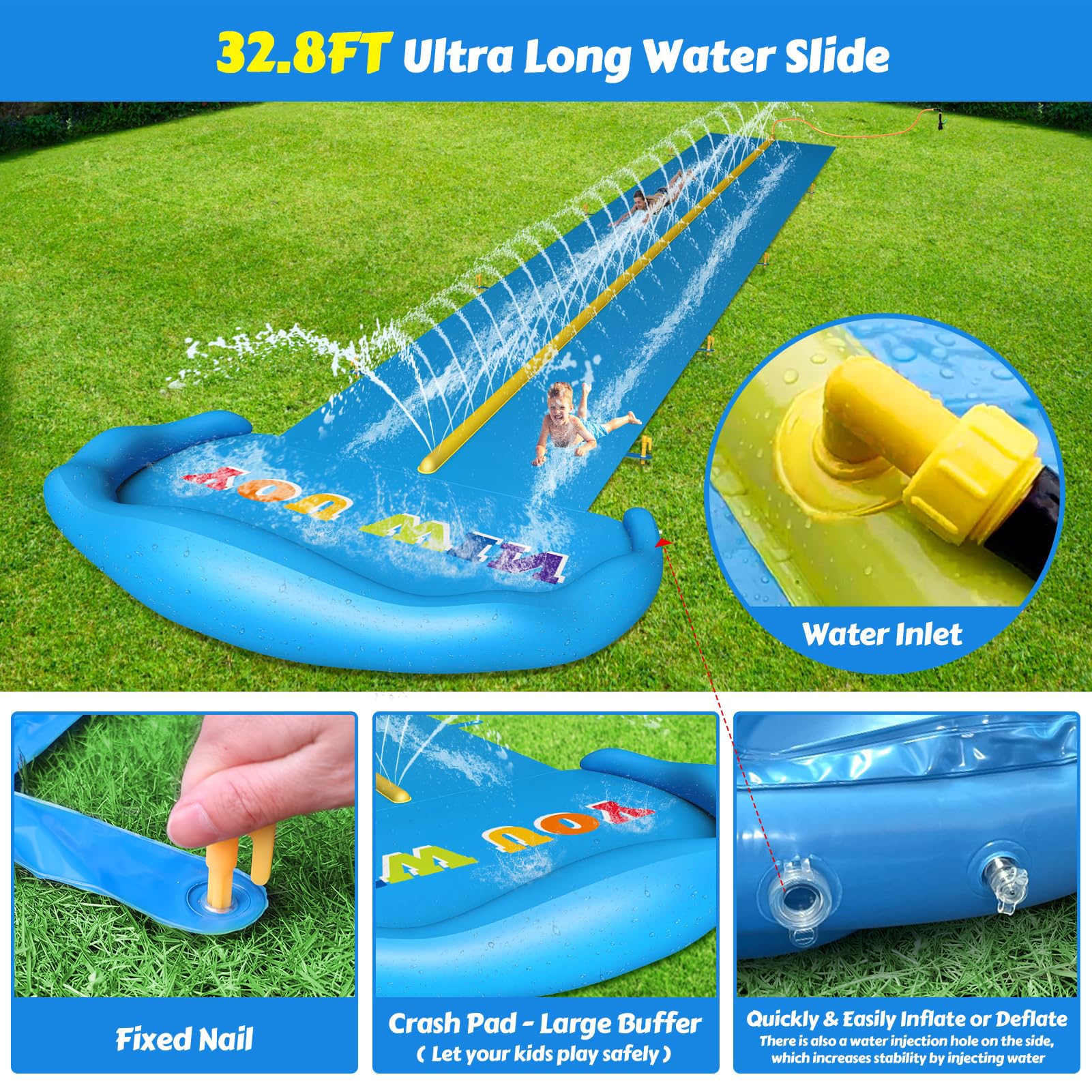 Evoio Wasserrutsche, 10 m, aufblasbarer Spritzwasserrutsche mit 2 Rennbahnen für Kinder, Jungen, Mädchen, Erwachsene, Wasserrutsche, Outdoor-Wasserspielzeug für Hinterhof, Garten