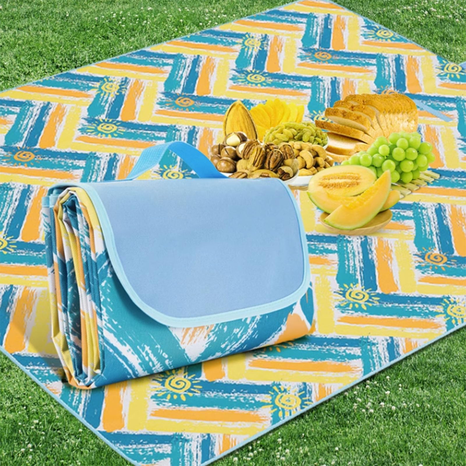 Coperta da picnic lavabile, 200 x 200, coperta da picnic impermeabile, pieghevole, tappetino da picnic all'aperto, tappeto da campeggio pieghevole per campeggio sull'erba, 2