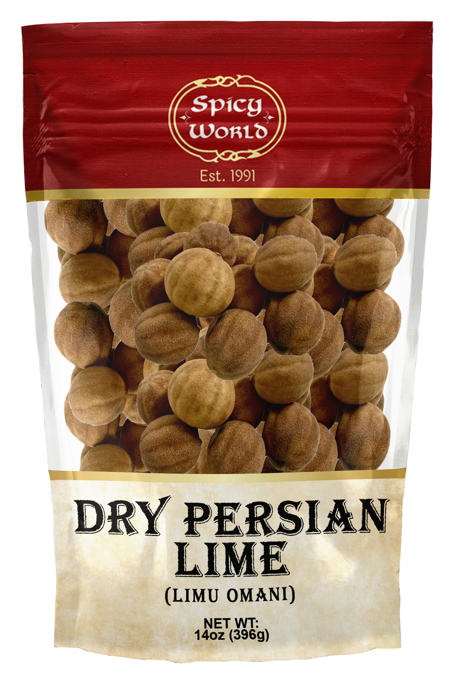 Spicy World Dried Persian Limes (Lime Omani) 14 Ounce Bag - Approx 50-60 Count! - Limu Omani Dried Whole Lime