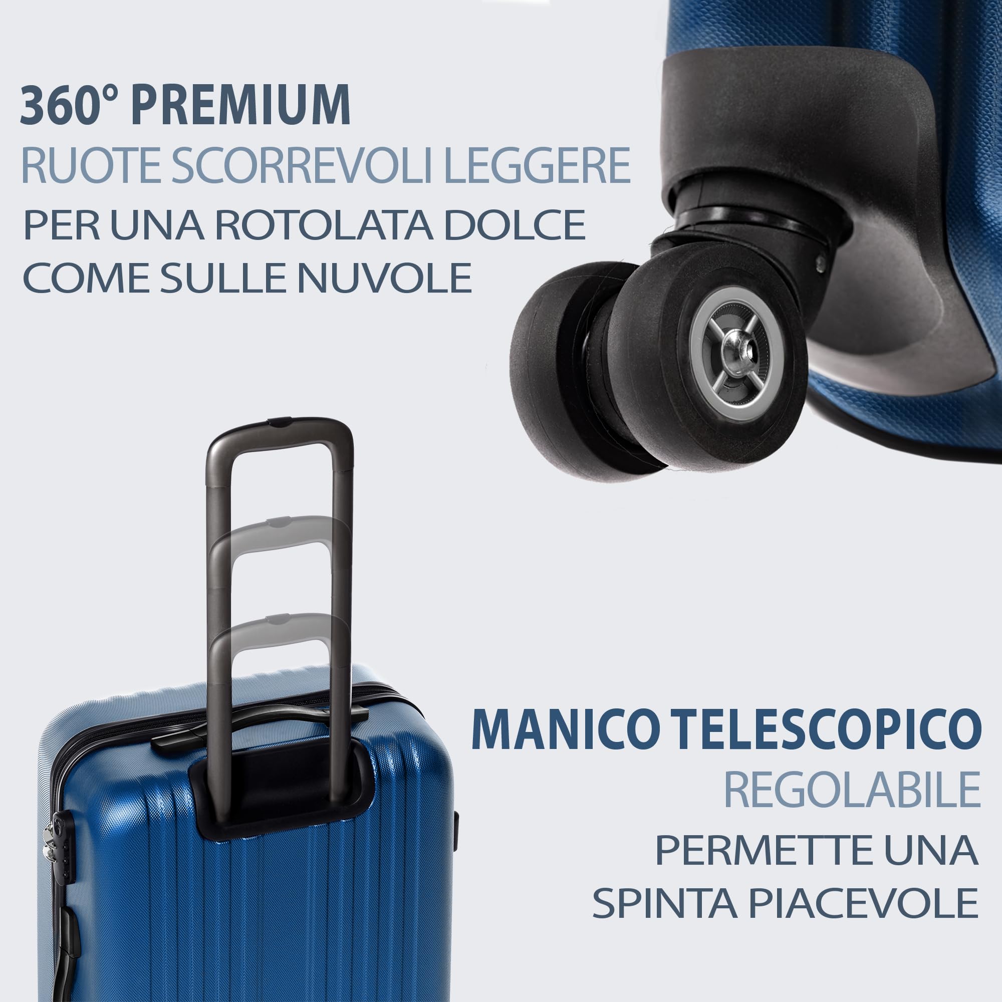 FERGÉ Set di 3 valigie viaggio espandibile TOULOUSE - bagaglio rigido dure + 5 cm 3 pezzi valigetta 4 ruote blu