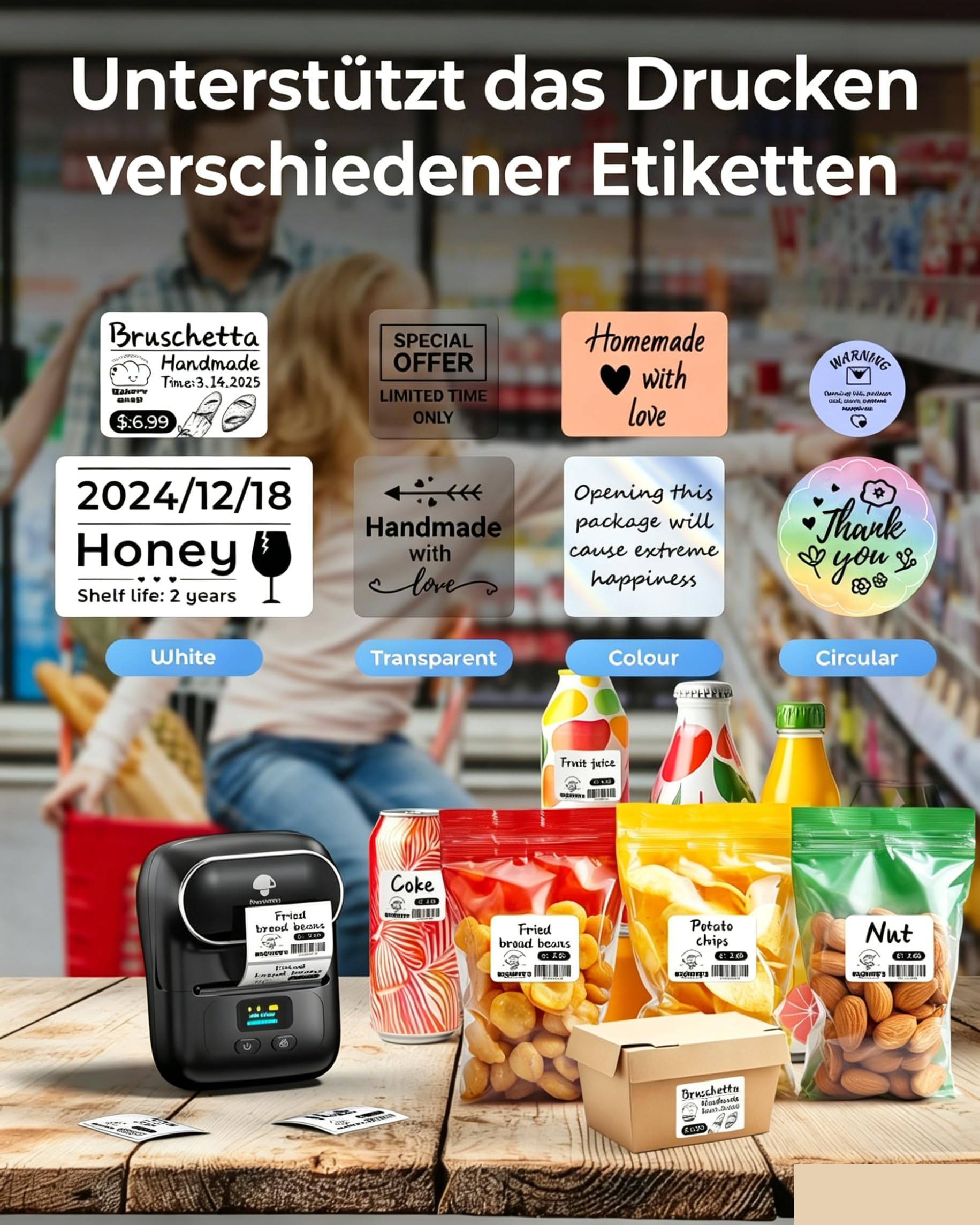 Phomemo M110 Étiqueteuse Autocollantes, imprimante Etiquette autocollante Bluetooth Thermique, Utilisé au Codes Barres et QR, Petite Entreprise, Magasin, Maison, Compatible avec Android et iOS - Noir