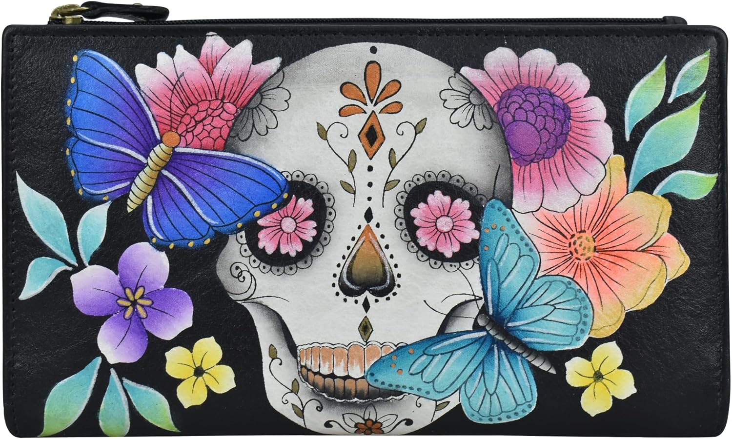 Anna by Anuschka Women's Hand Painted Leather Bi-Fold Snap Wallet-Lonesome Bird Denim, One Size