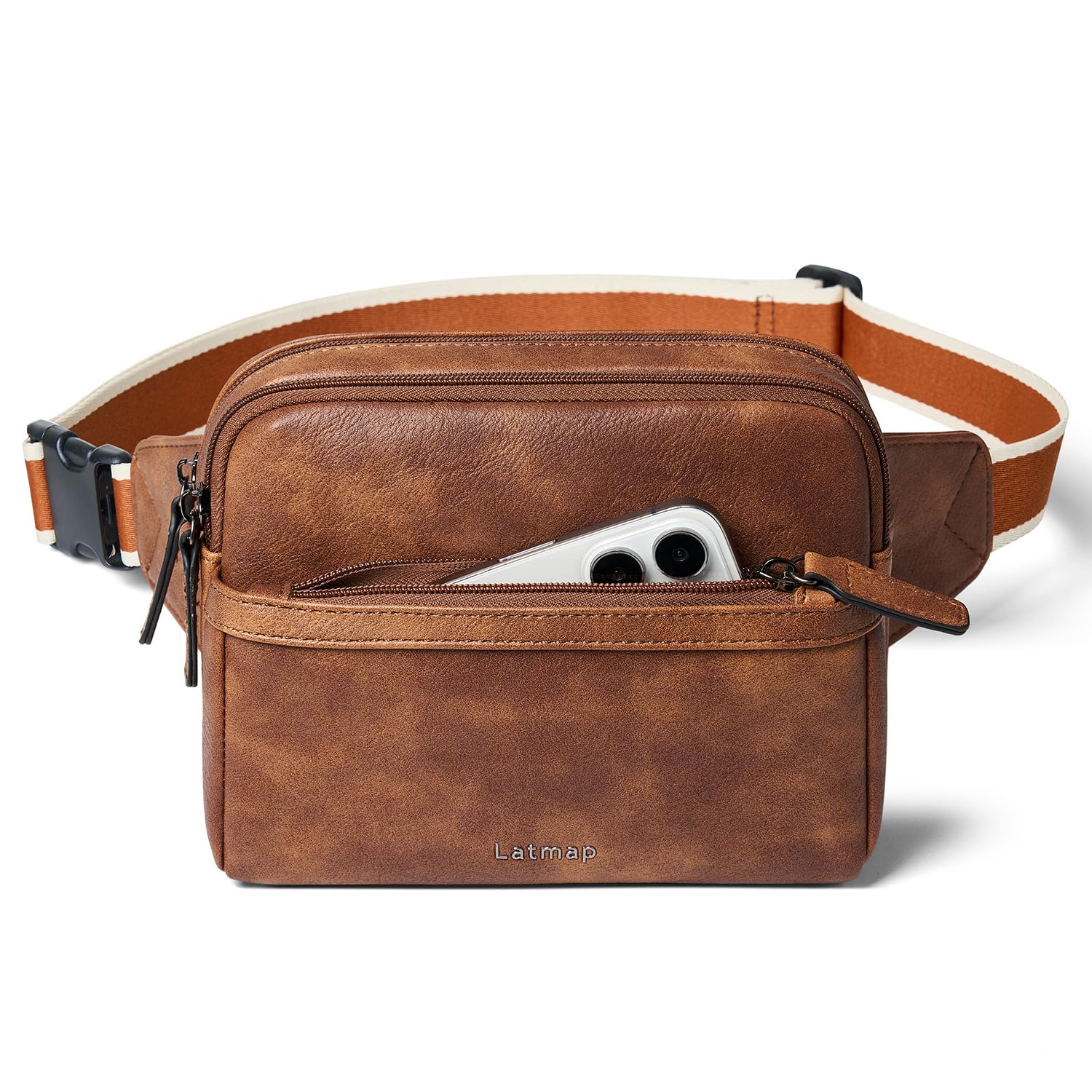 LATMAP 3L Bumbags for Ladies,Crossbody Bag for Women PU Leather Sling Bag Women Small Bum Bag Fashion Fanny Packs Waist Bag for Hiking Travel
