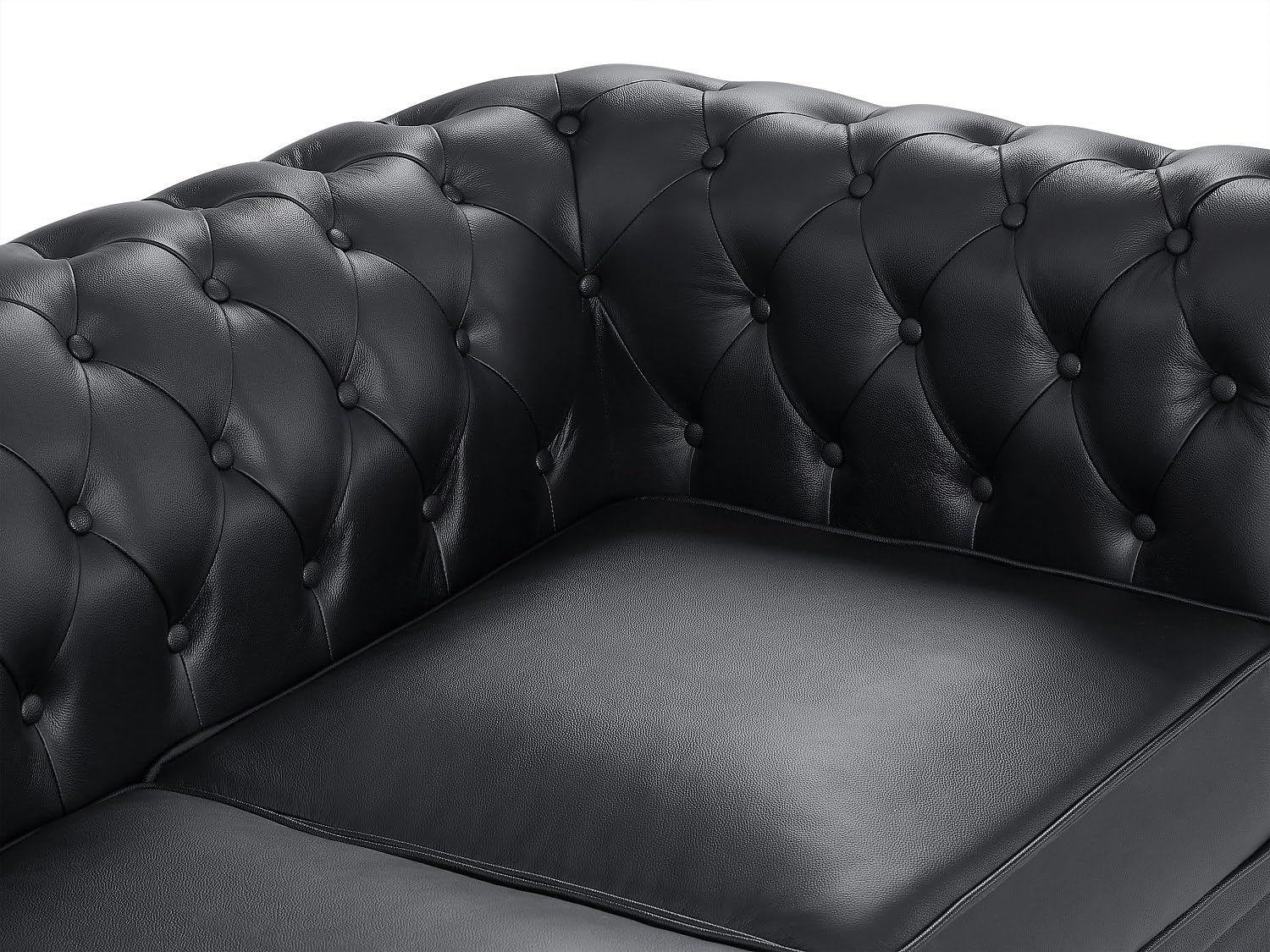 Vente-unique - Canapé 2 Places en Cuir de Buffle Noir Chesterfield