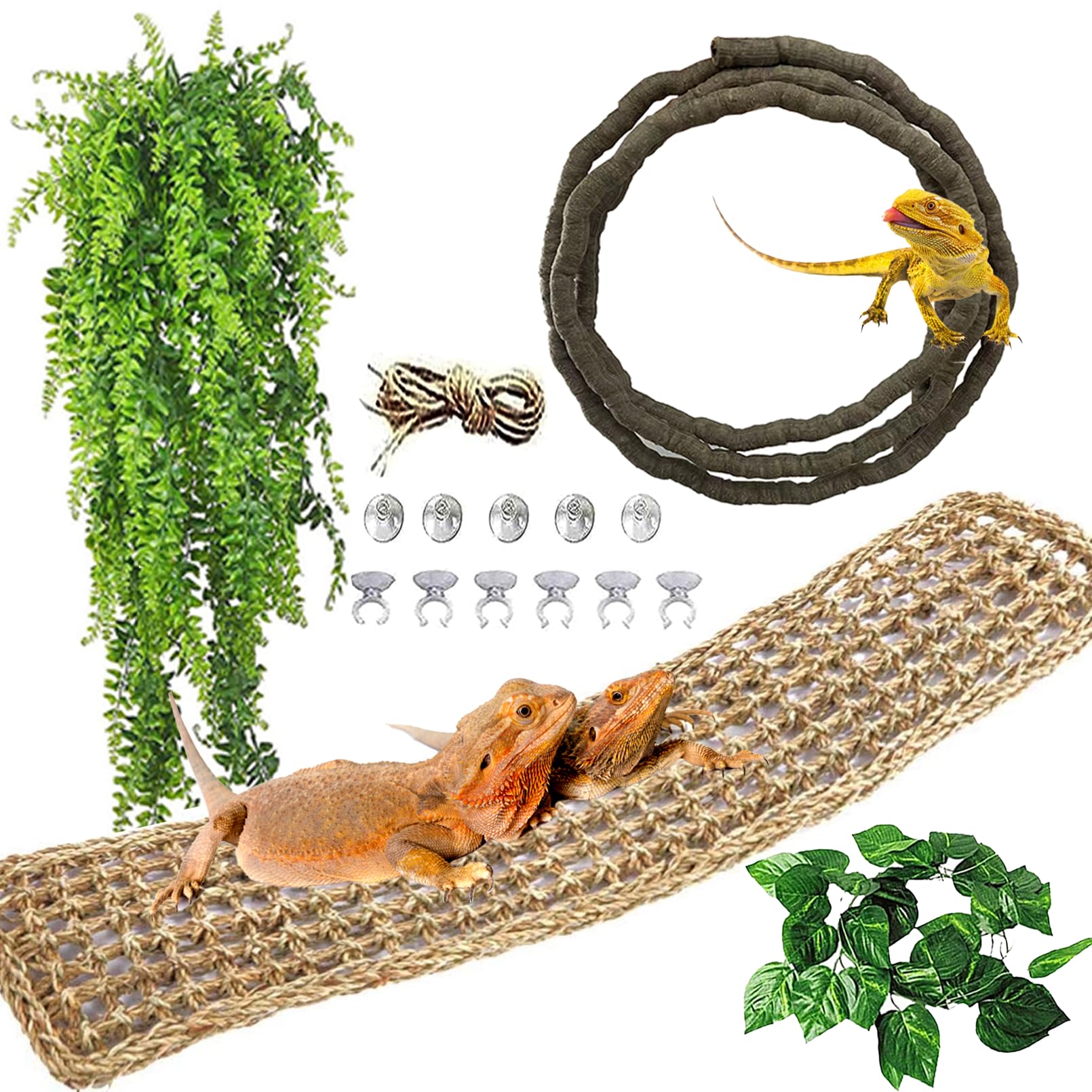 kathson Bearded Dragon Large Hammock,Lizard Lounger 29.53x7.08inches Natural Seagrass Fibers Pet Recliner Flexible Vine Decoration for Gecko Chameleon