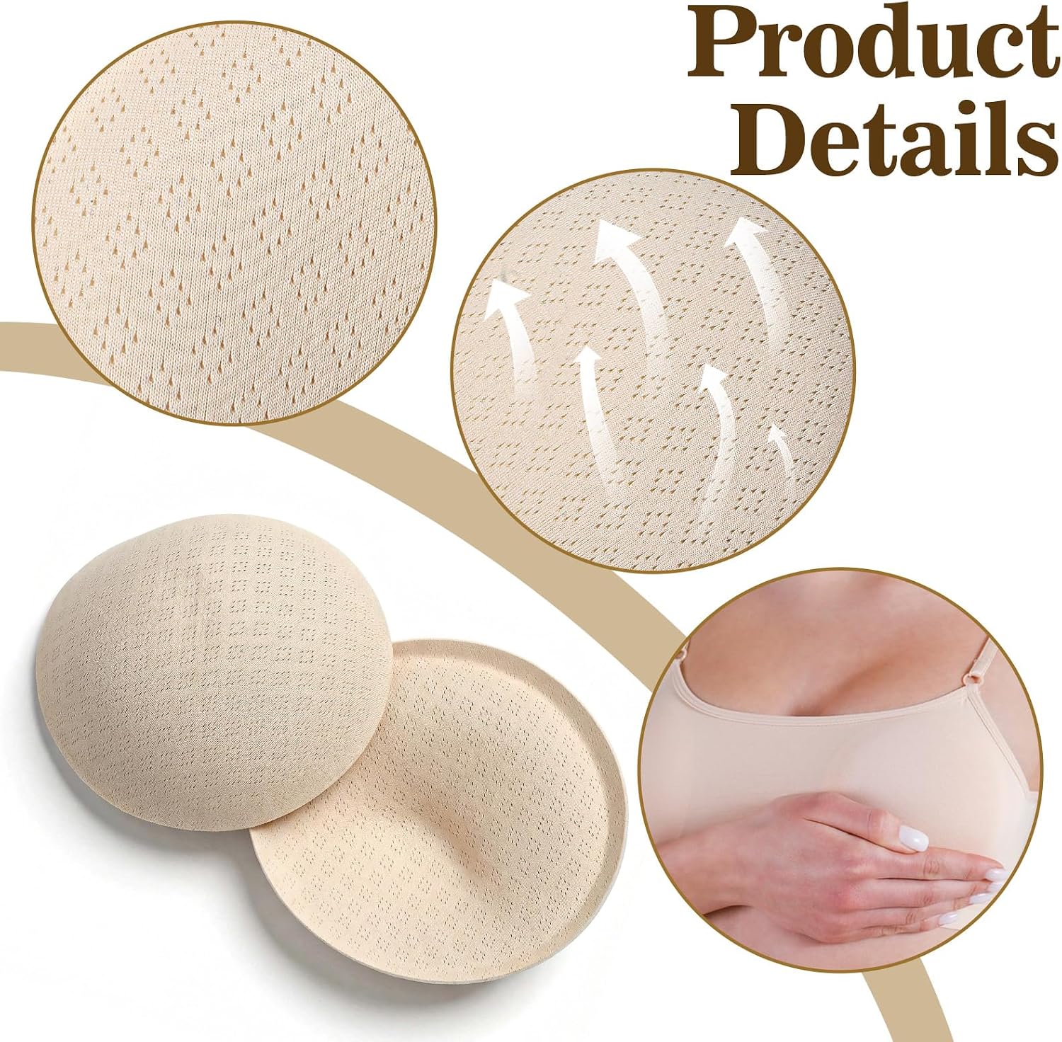 Nogeqi 3 Pairs Bra Pads Inserts Removable Sports Bra Inserts Pads, Round Bras Cups Padding for Women Bikinis Top, Swimsuit, Sport Bras (Blck, White, Beige)
