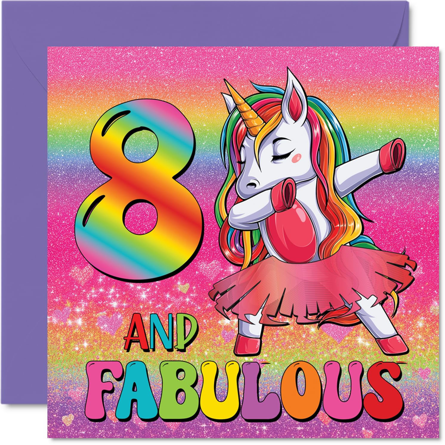 8th Birthday Cards for Girls, Fabulous Unicorn