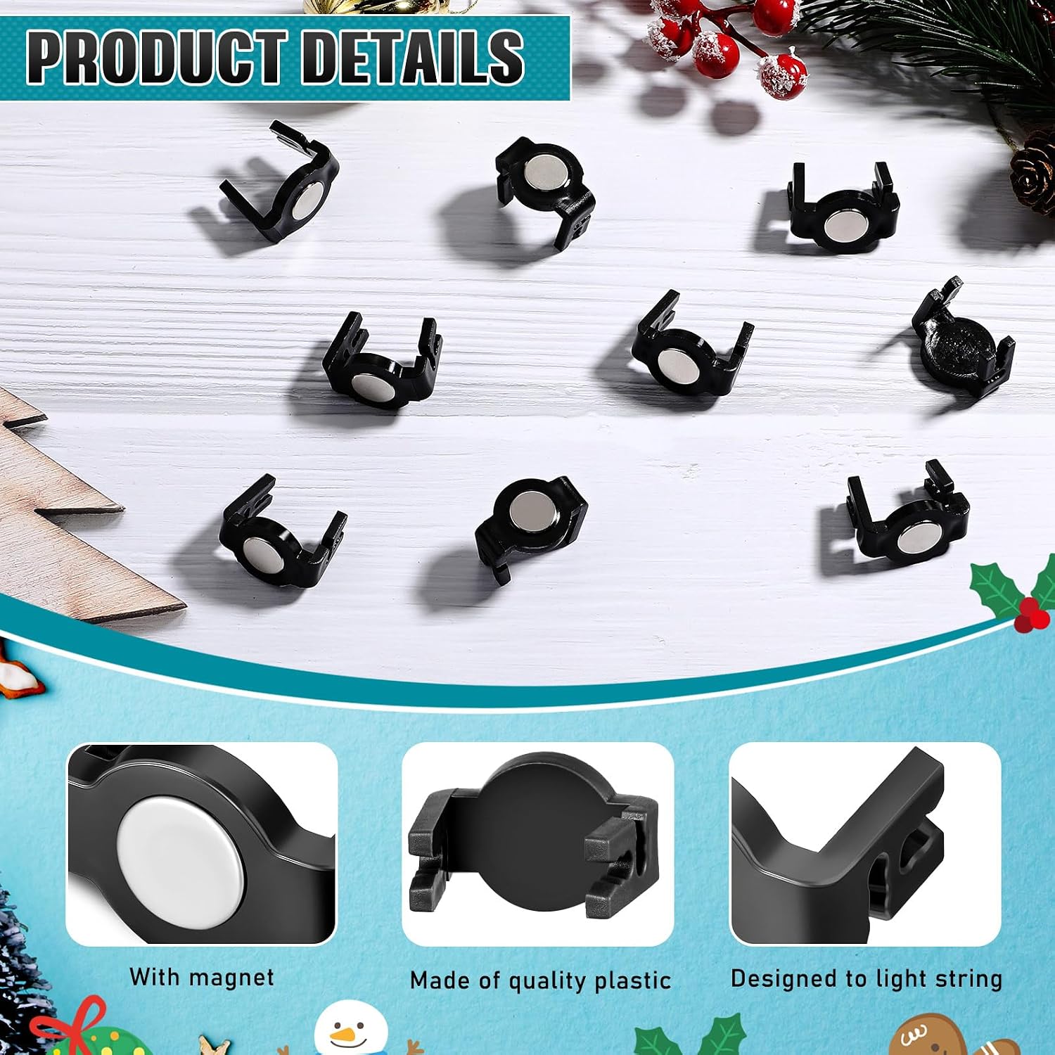 Frienda 200 Pieces C9 Magnetic Light Clips for Gutter Roof,Black Round image 3