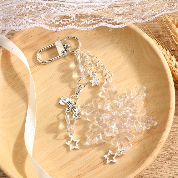 Snowflake Keychain Womens Christmas Snowflake Keycharm Transparent Winter Keycharm for Women Unique Ice Crystal Gift Idea