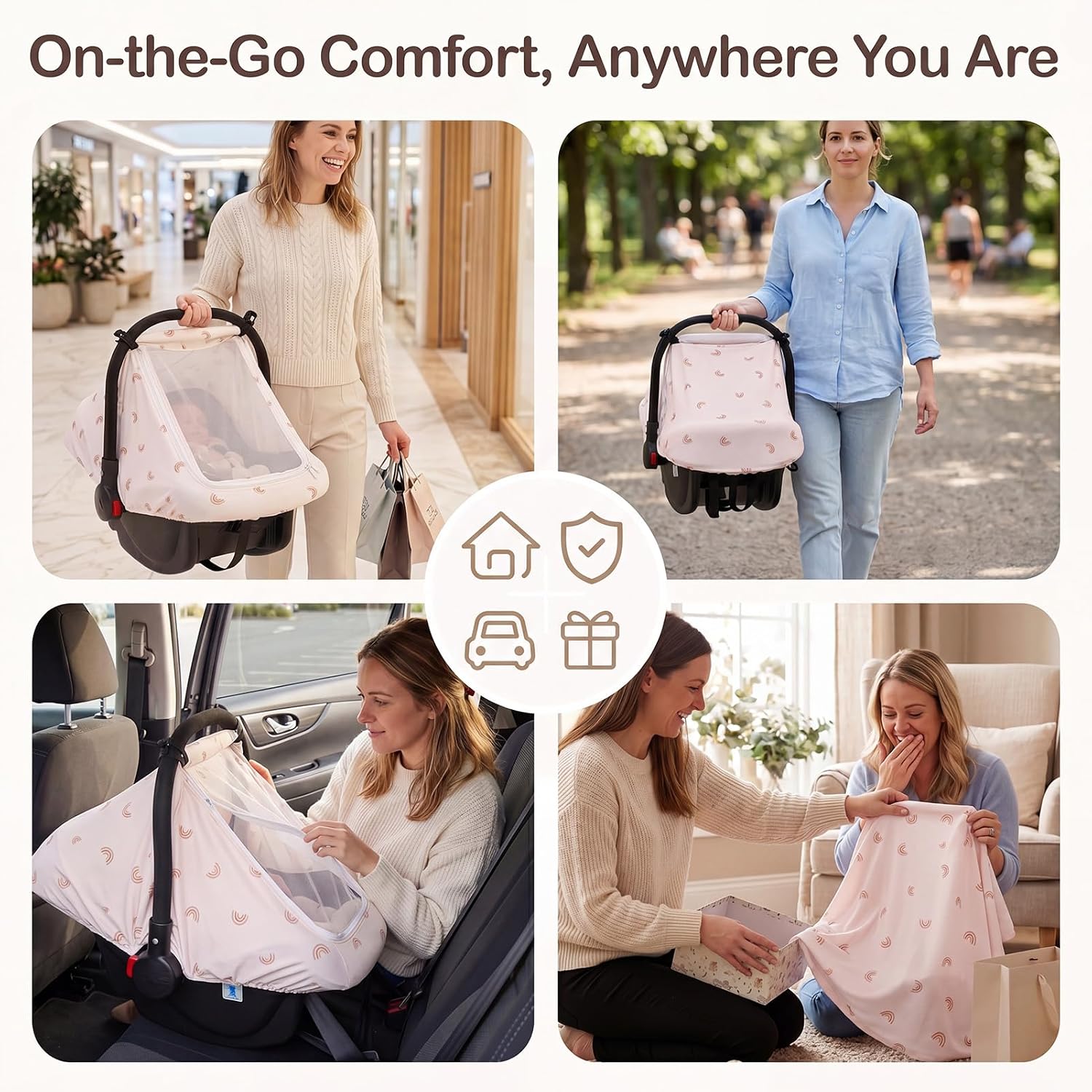 Car Seat Cover Baby Breathable Infant Car Seat Canopy with Mesh Window Baby Car Seat Cover Universal Fit Carseat Cover for Boys Girls