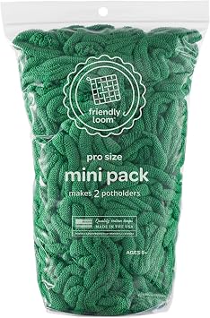 Harrisville Designs Friendly Loom | 10 PRO-Sized Green Potholder Weaving Loops | Craft 2 Cotton Potholders