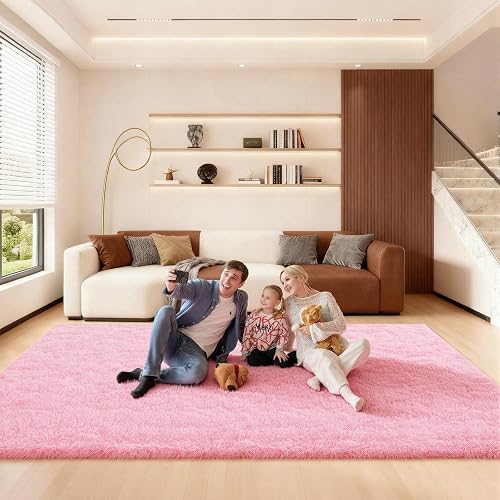 Ehayx Pink Rugs for Living Room, Large Fluffy 6x9 Area Rugs for Bedroom, Fuzzy Shag Soft Non-Slip Carpet for Kids Girls and Boys Nursery Dorm Indoor Room Home Decor (6ft X 9ft, Pink)