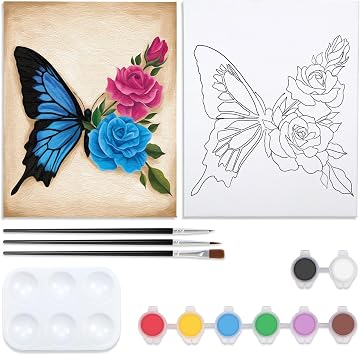 Nuberlic 12x16 Paint and Sip Canvas Painting Kit Pre Drawn Canvas for Painting for Adults Stretched Canvas Floral Butterfly Painting Kit Birthday Gift Sip and Paint Party Favor