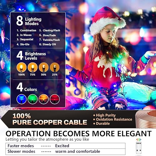 Miniatura 2 de Guirnalda de 200 luces LED para árbol de Navidad de 66 pies, 31 V8 modos, temporizador, memoria, IP44 impermeable para Navidad, interior, exterior,