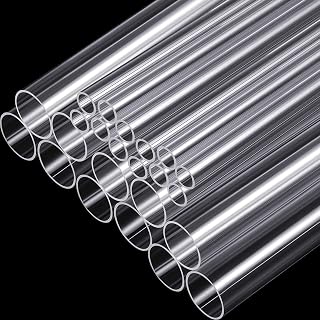 Taiyin 24pcs Clear Acrylic Tubes: 12x 1" (25mm) & 12x 1/2" (12mm) Rigid Tubing, 16" Long 1mm Wall for DIY, Advertising, Lighting