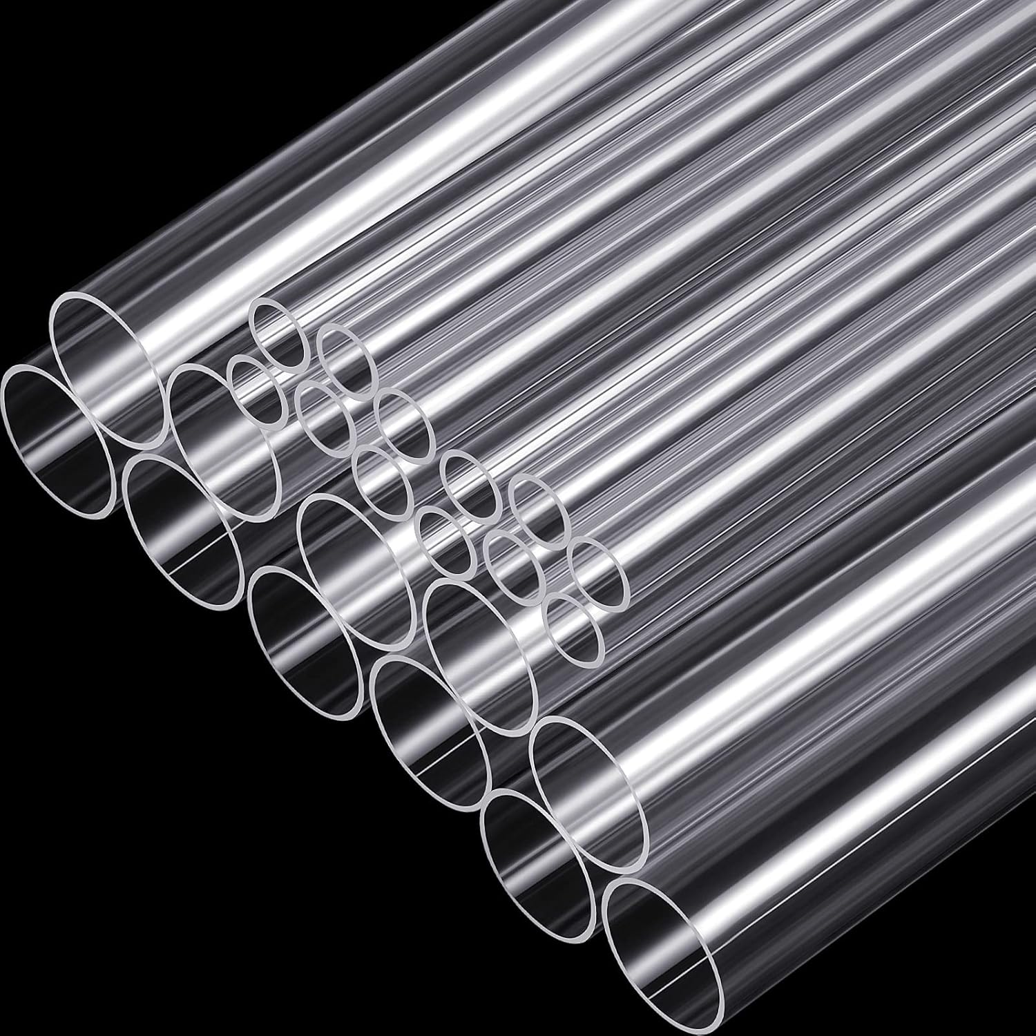Taiyin 24pcs Clear Acrylic Tubes: 12x 1" (25mm) & 12x 1/2" (12mm) Rigid Tubing, 16" Long 1mm Wall for DIY, Advertising, Lighting
