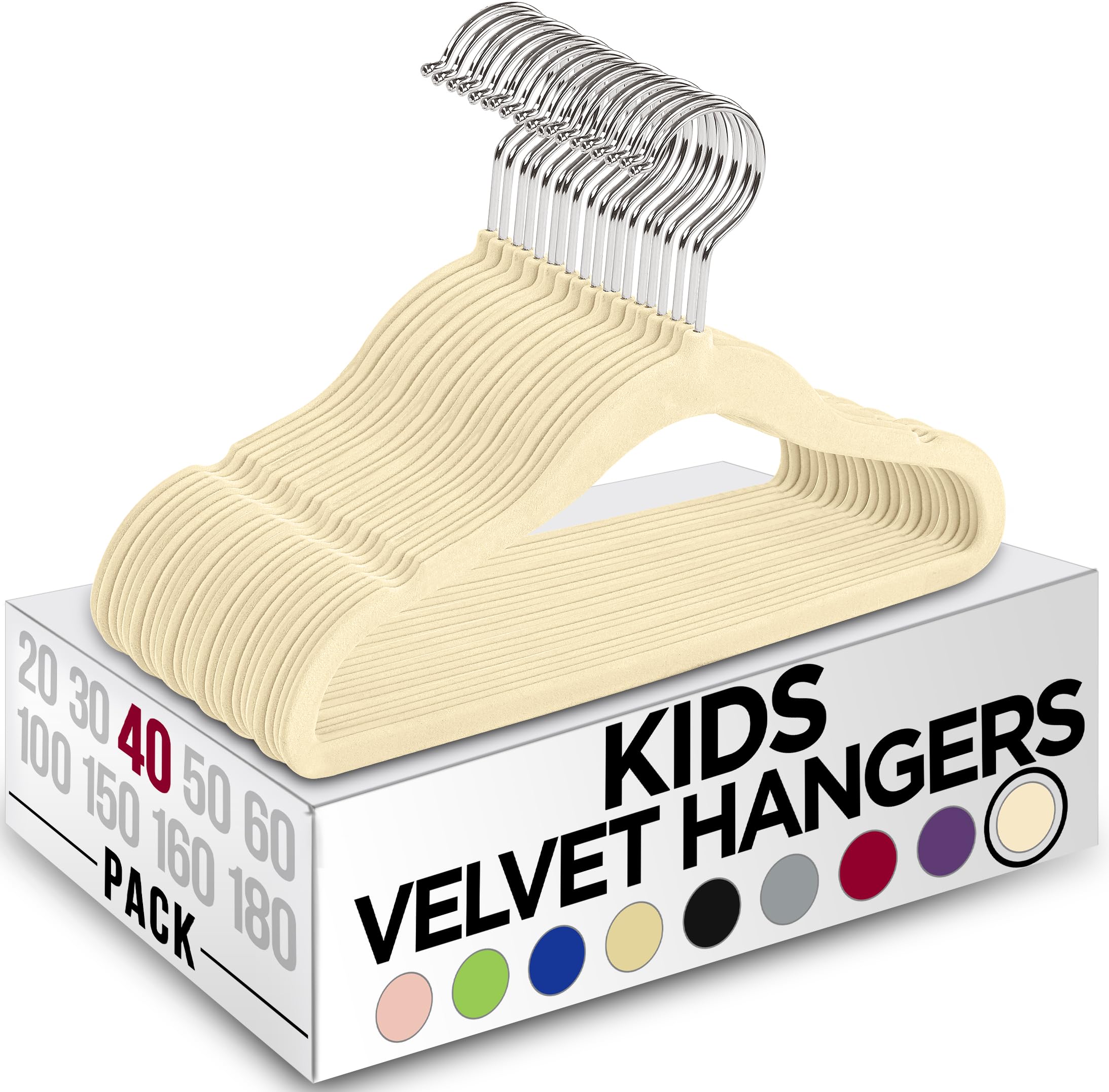 Utopia Home Kids Kleiderbügel Velvet - 11 Inch Durable Baby Kleiderbügel für Closet - Perfect Toddler Nursery Kleiderbügel rutschfest für den täglichen Gebrauch - Elfenbein, 40er-Pack