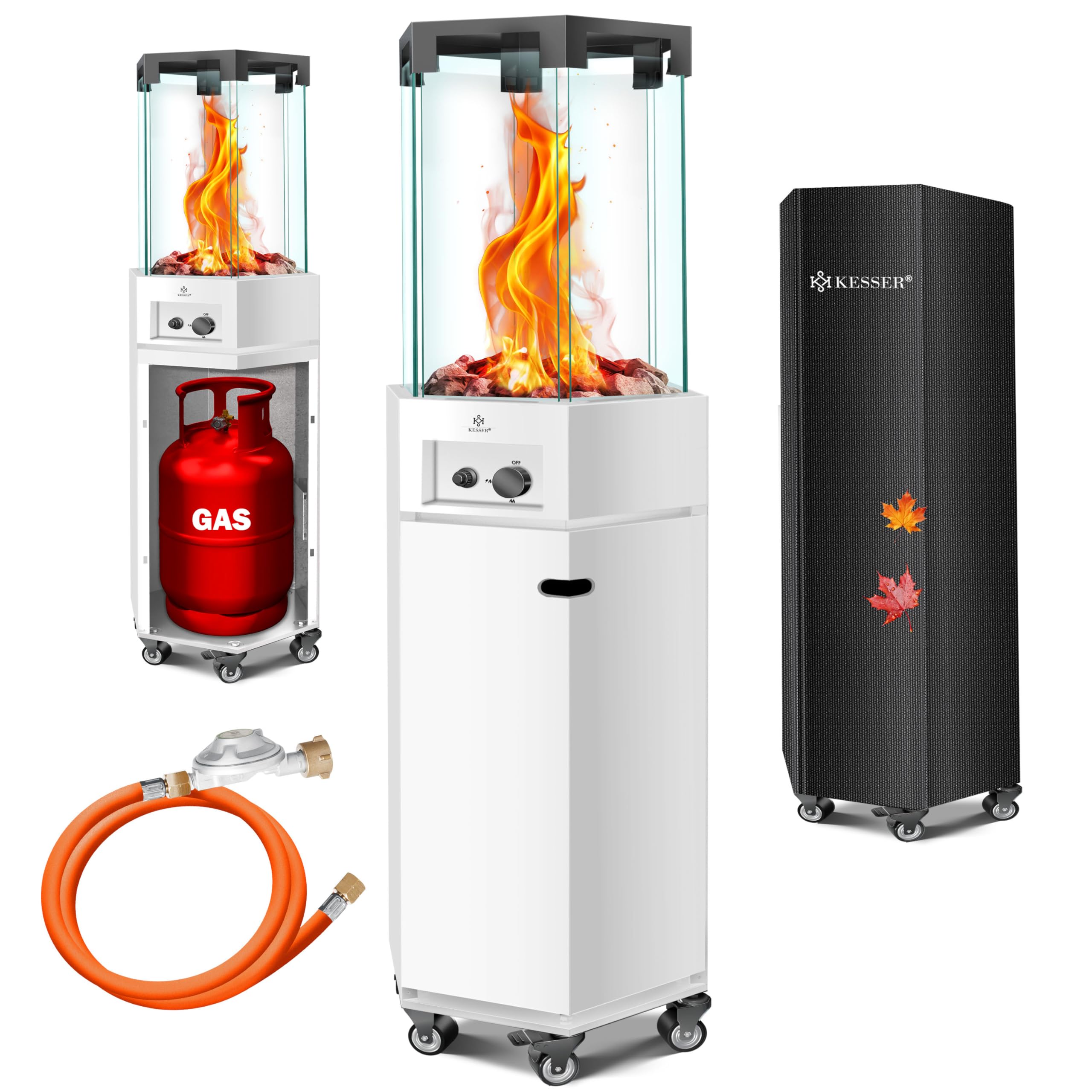 KESSER® Calefactor de Gas para Terraza, Incluye Funda Protectora, Móvil, Calentador de Llama, Pirámide Con Ruedas