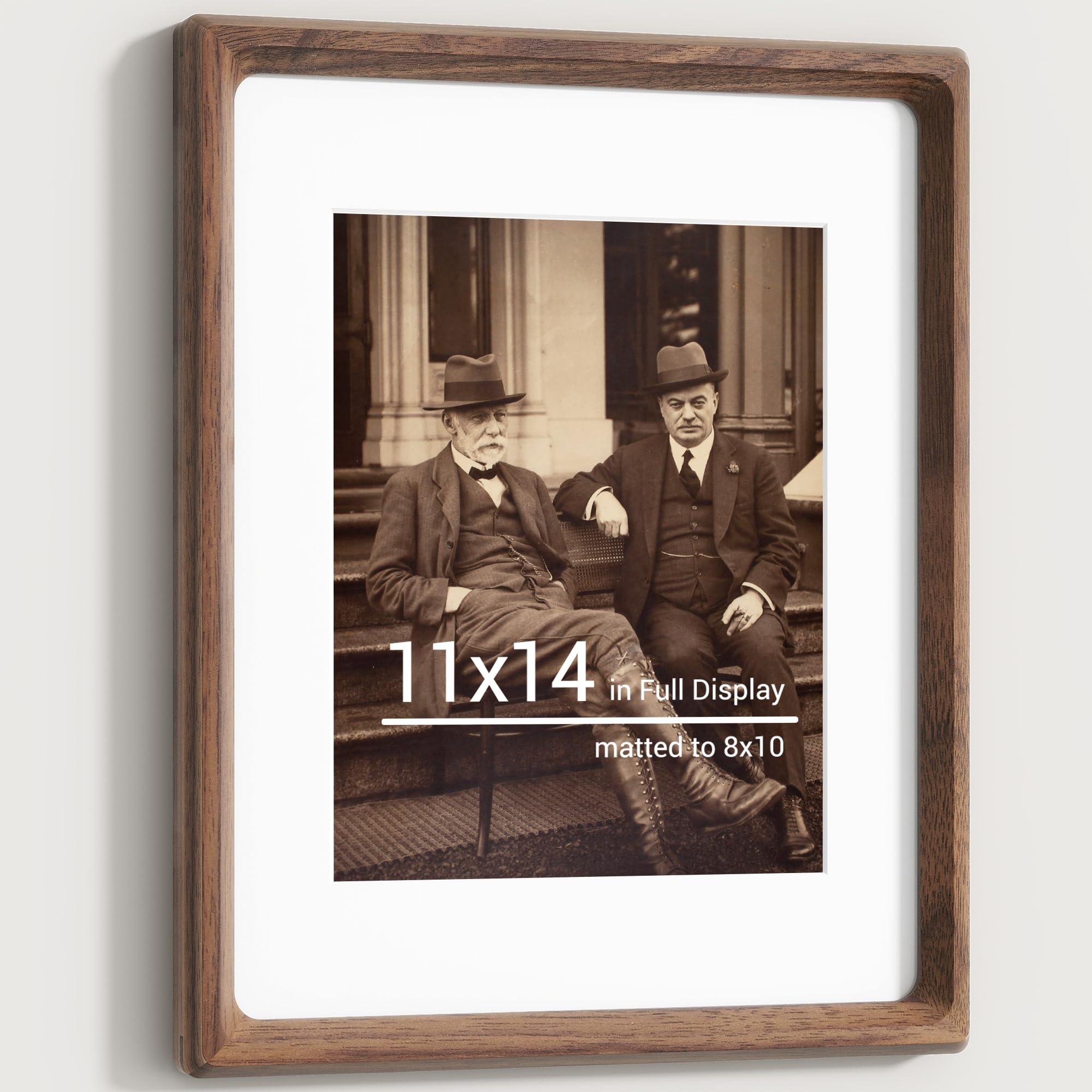 Heimlove 11x14 Picture Frames Natural Walnut, Original Wood Hand Made Crafted Diploma Frame with Mat to 8x10