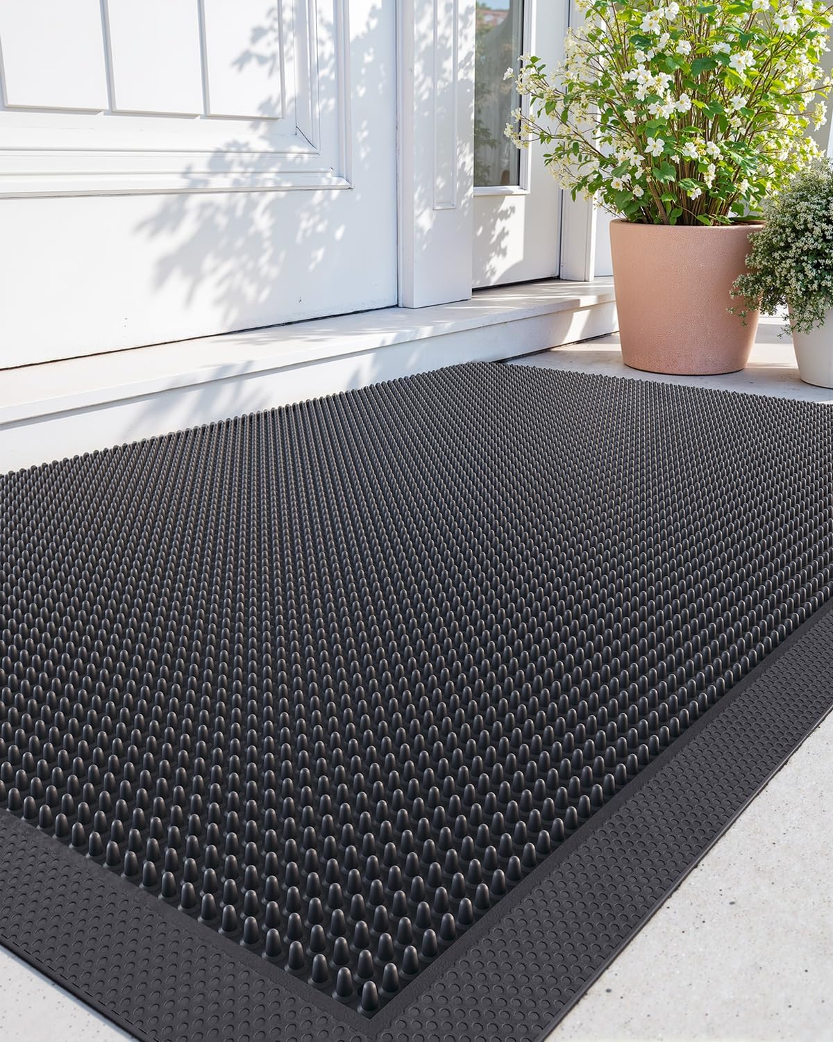 DEXI Front Door Mats Outside Entrance, Heavy Duty Non-Slip Rubber Entry Mat, Dirt Trapping Waterproof Low-Profile Welcome Doormat for Entryway, 24x36, Black 2' x 3' (Rectangular) Charcoal Black