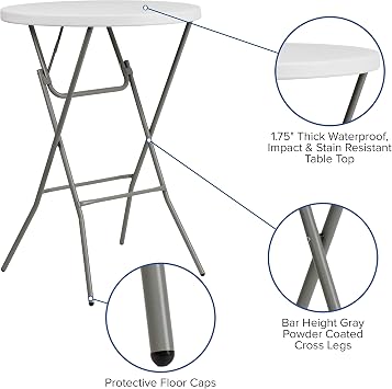 Flash Furniture 32 Round Folding Bar Height Tables for Parties and Commercial Events, Indoor/Outdoor Plastic Bar Height Folding Tables, Set of 4, White