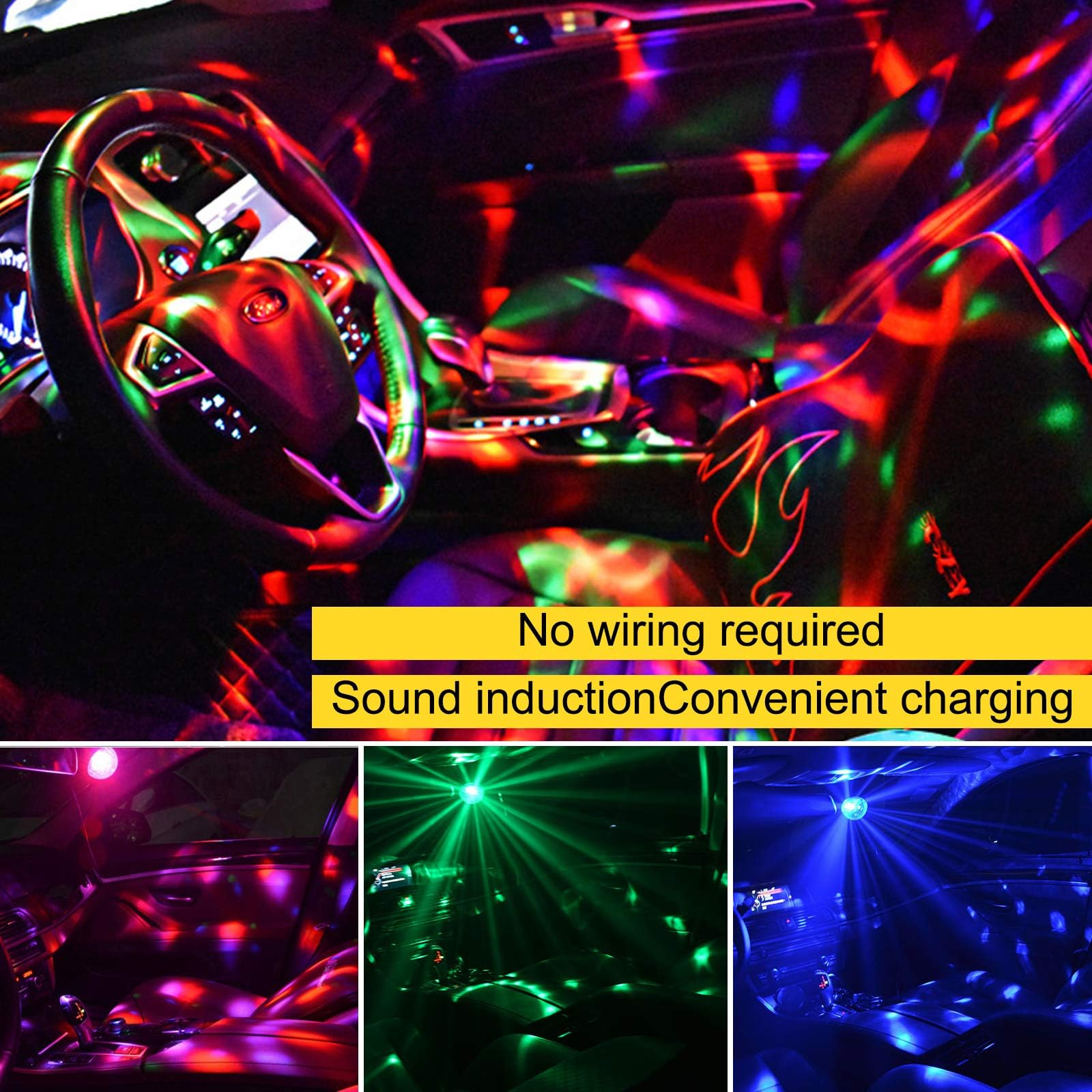 Bonlux Kula dyskotekowa 5 V, oświetlenie imprezowe, efekty świetlne, efekty świetlne RGB, oświetlenie imprezowe, sterowane głosem, USB, nastrojowe światło z 7 kolorami, 4 jasnościami i pilotem zdalnego sterowania, do pokoju dziecięcego, na imprezę, 2 sztu