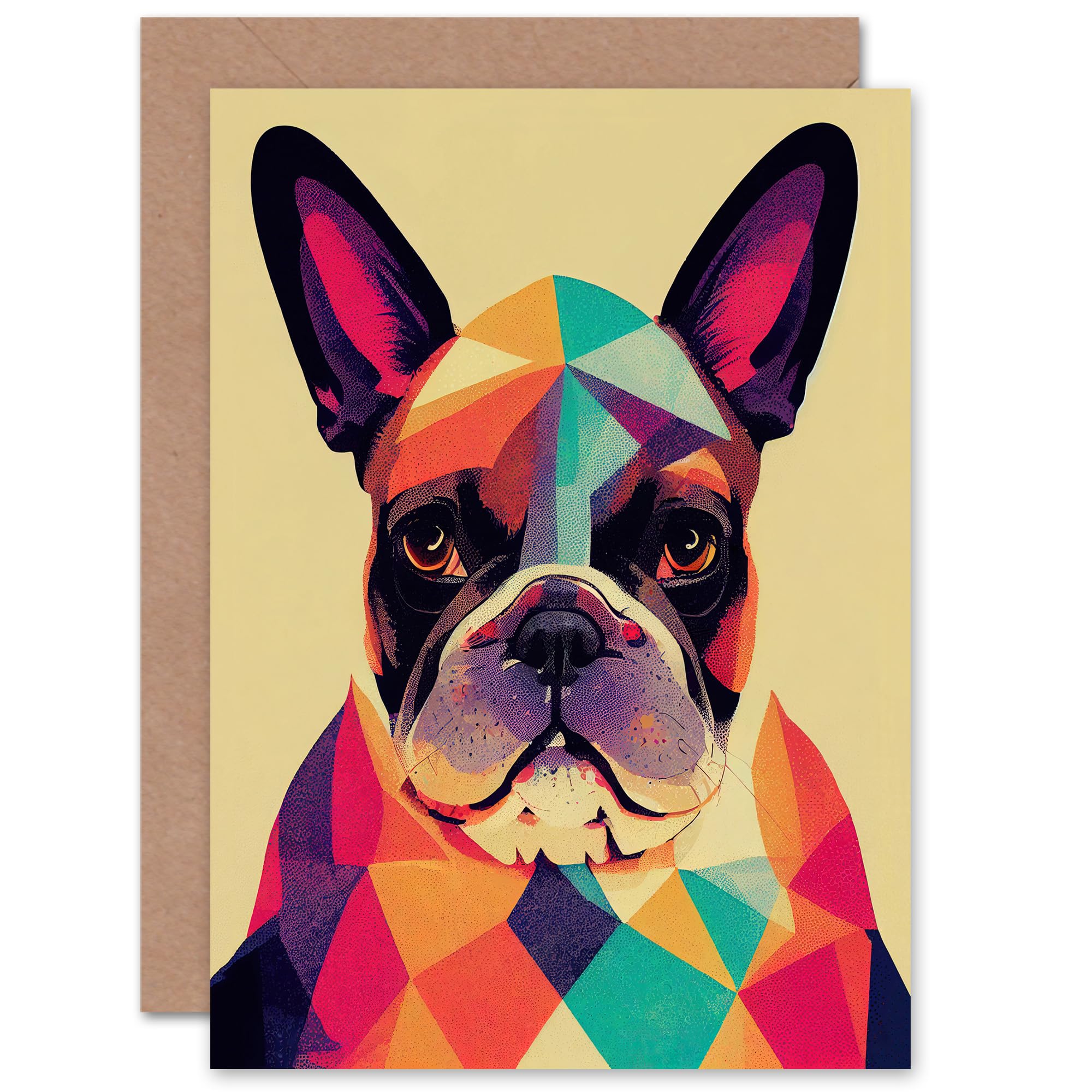 Artery8 Geometric Bulldog Lover for Him or Her Man Woman Birthday Thank You Congratulations Blank Art Greeting Card