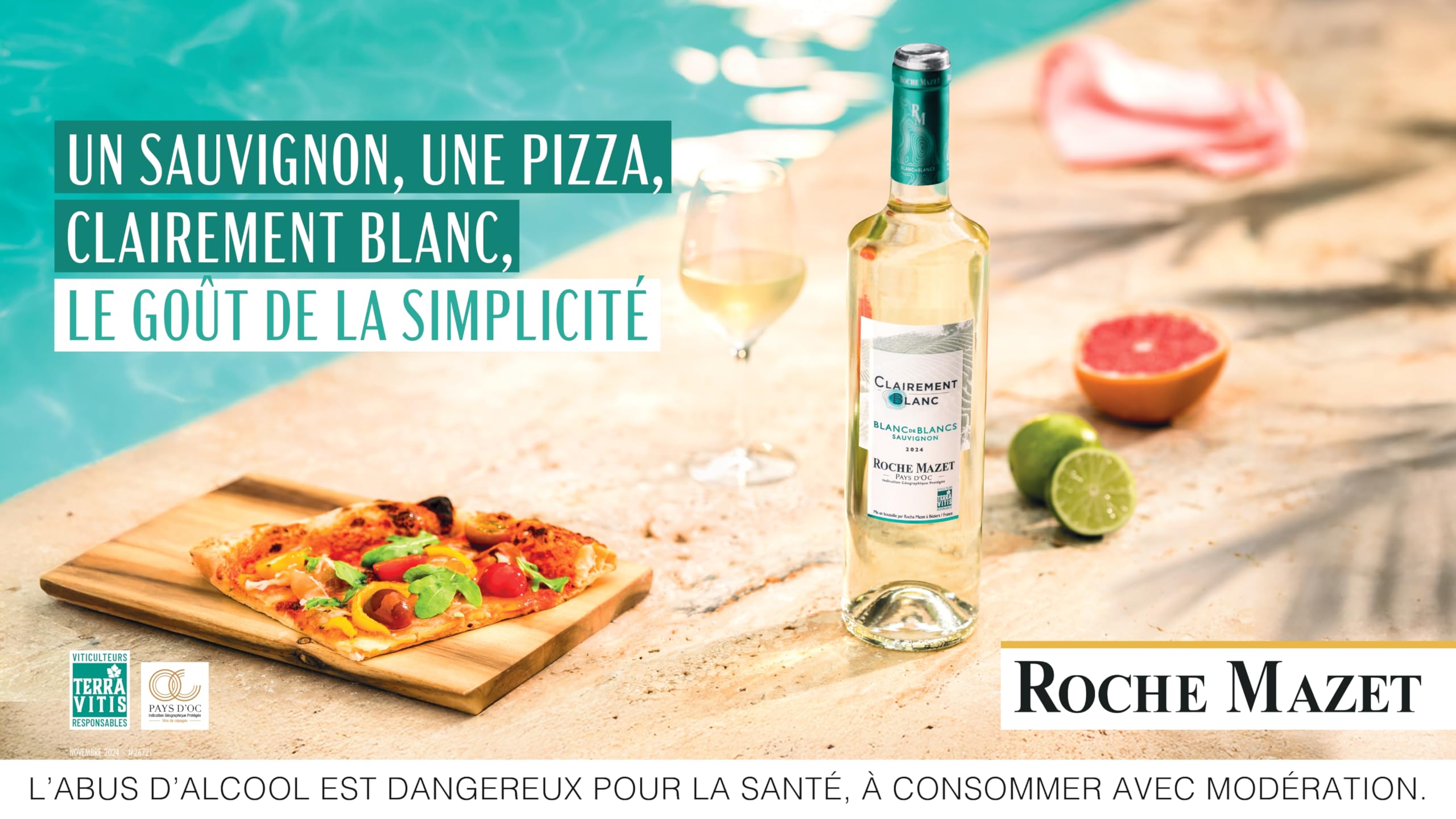 Roche Mazet Clairement Blanco Sauvignon IGP Pays d'Oc - Vino blanco francés - Pack 6 botellas x 75cl - Certificado Terra Vitis - ideal aperitivo y comidas estivales