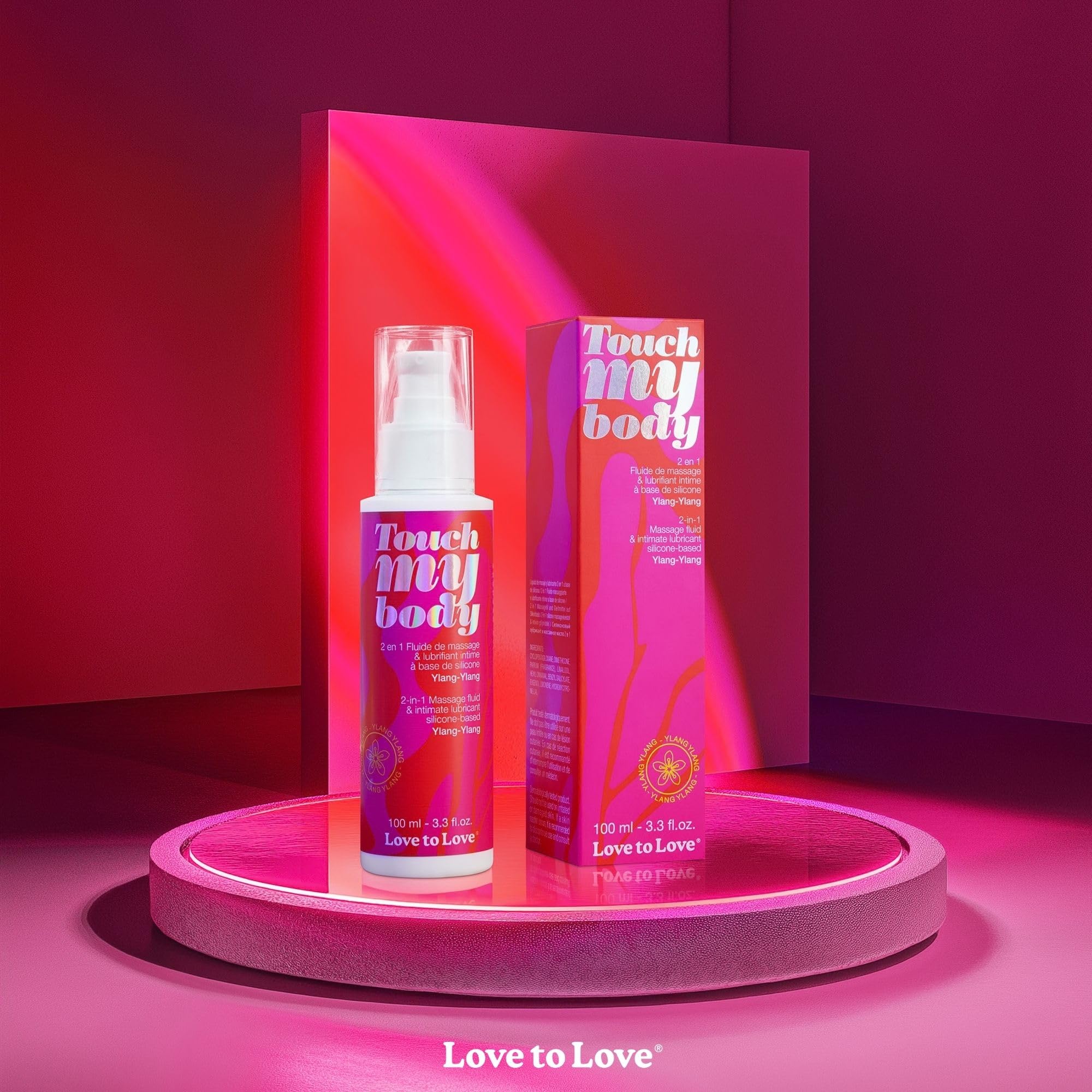 Love to Love Touch My Body 100 ml – Fluide de Massage & Lubrifiant Intime Silicone 2-en-1, Lubrifiant Ultra Glissant Longue Durée, Fluide Sensuel pour le Corps, Vegan, Fabriqué en France - Ylang Ylang